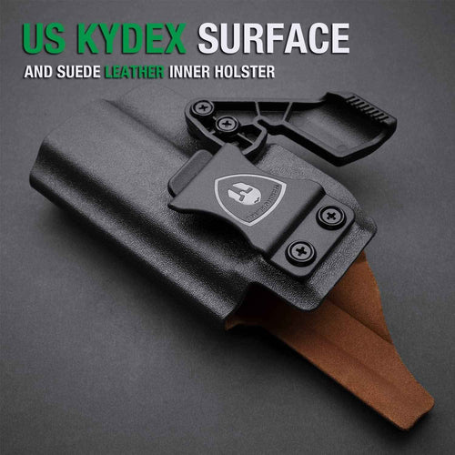 Glock 17 Gen(3-5)/G22/31 Gen(3-4) IWB Kydex Leather Lined Holsters with Optics Cut & Claw, Right Hand