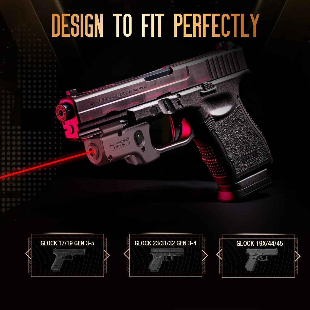 WARRIORLAND WLS-104 Laser Sight Designed to fit Glock 17/19/19X/23/31/32/44/45, Red Laser Sight with Power Indicator, Custom-made Kydex Holster Included, Windage and Elevation Adjustment