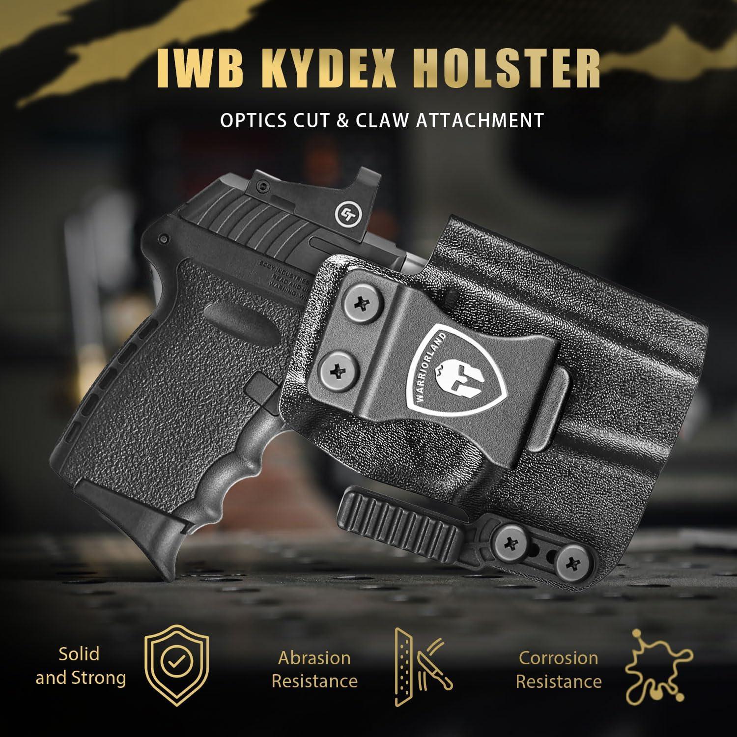 IWB Kydex Holster with Claw Attachment and Optic Cut Fit SCCY CPX-1 & CPX-2 GEN 1-2 Pistol - Not Fit GEN 3, Inside Waistband Appendix Carry SCCY Holster, Adj. Cant & Retention, Right Hand|WARRIORLAND - WARRIORLAND