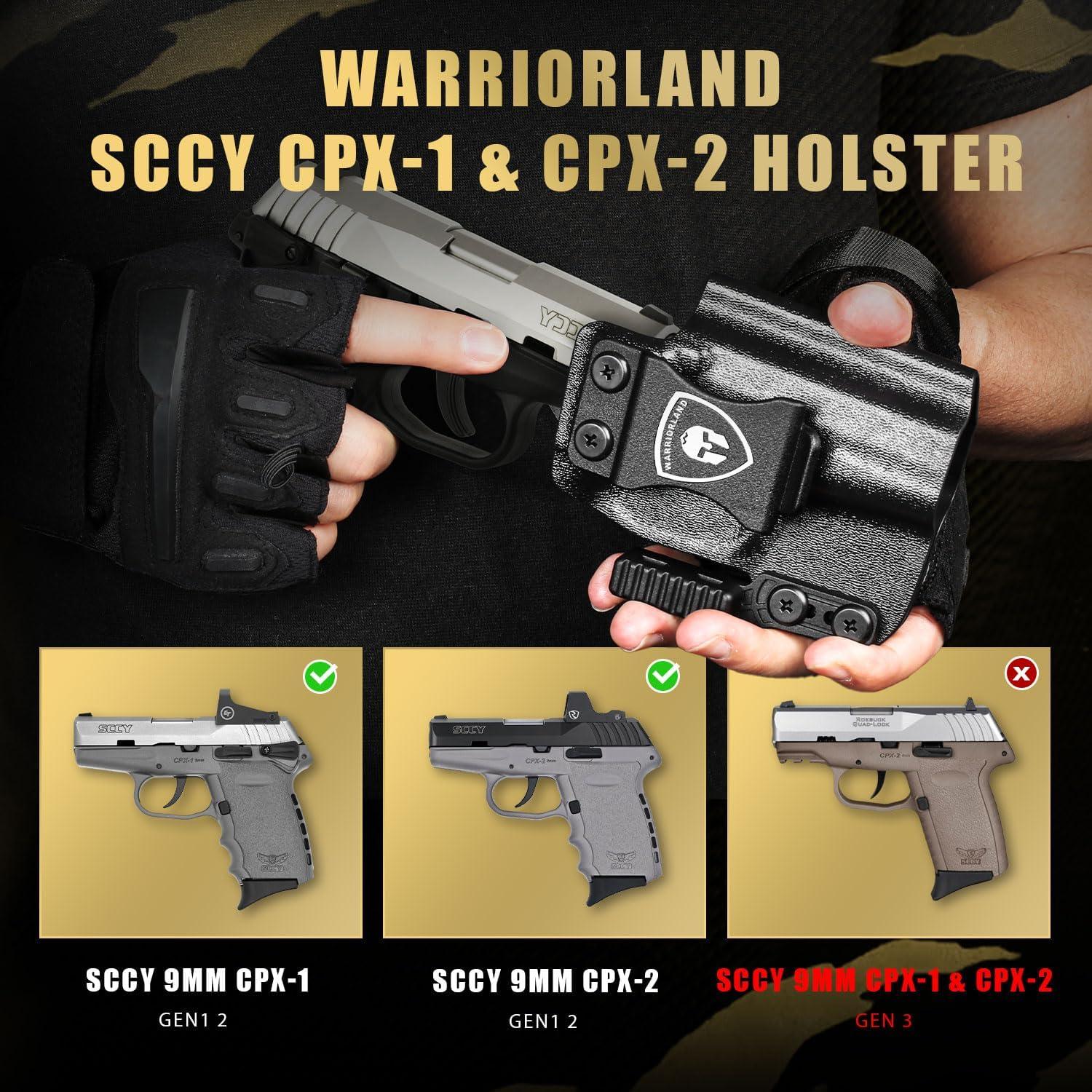 IWB Kydex Holster with Claw Attachment and Optic Cut Fit SCCY CPX-1 & CPX-2 GEN 1-2 Pistol - Not Fit GEN 3, Inside Waistband Appendix Carry SCCY Holster, Adj. Cant & Retention, Right Hand|WARRIORLAND - WARRIORLAND