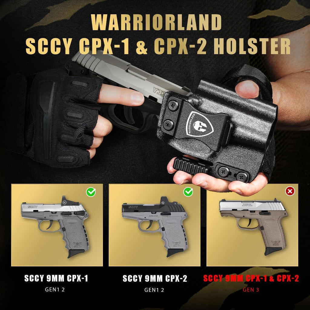 IWB Kydex Holster with Claw Attachment and Optic Cut Fit SCCY CPX-1 & CPX-2 GEN 1-2 Pistol - Not Fit GEN 3, Inside Waistband Appendix Carry SCCY Holster, Adj. Cant & Retention, Right Hand|WARRIORLAND - WARRIORLAND