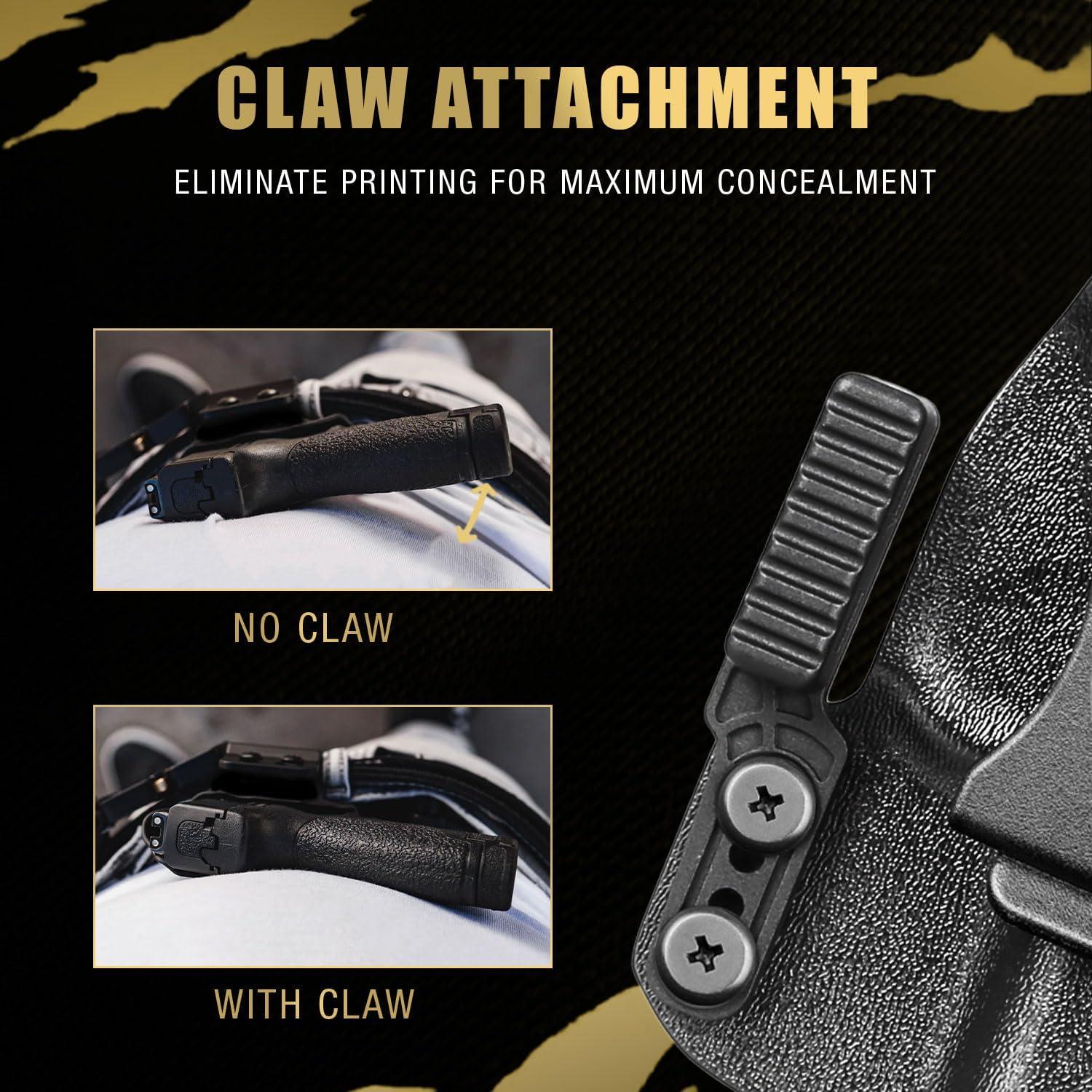 IWB Kydex Holster with Claw Attachment and Optic Cut Fit SCCY CPX-1 & CPX-2 GEN 1-2 Pistol - Not Fit GEN 3, Inside Waistband Appendix Carry SCCY Holster, Adj. Cant & Retention, Right Hand|WARRIORLAND - WARRIORLAND