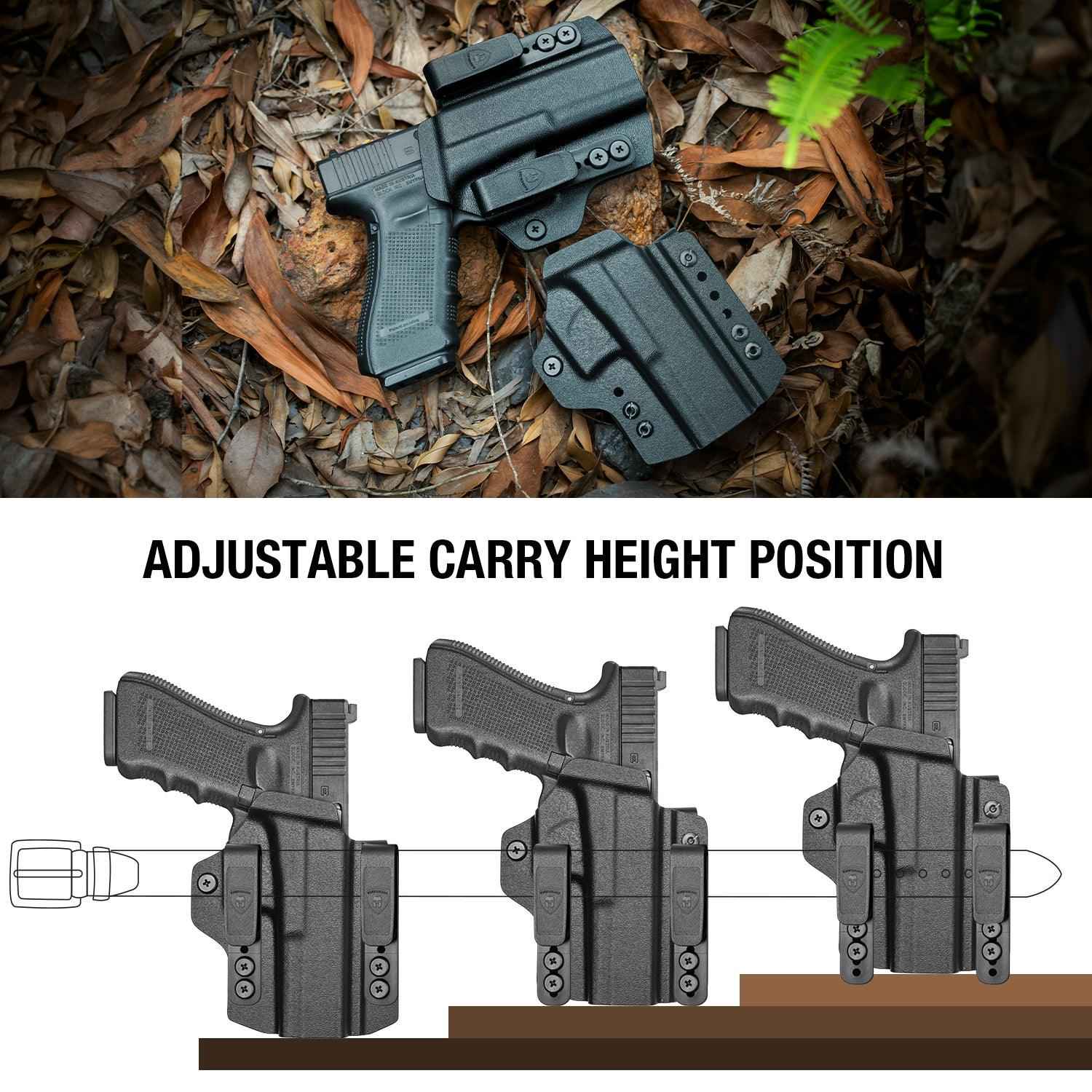 IWB & OWB Convertible Holster, Fit Glock 17/19/26/34 Gen 3-5 & Glock 23/32 Gen 3-4,G17/G19 Gen4-5 MOS ,G19/G26/G34 Gen5 MOS G19X  G19 Gen4 MOS  G44  G45  G45 MOS  Optic Ready, Adj Ride Height,Right Hand | Warriorland