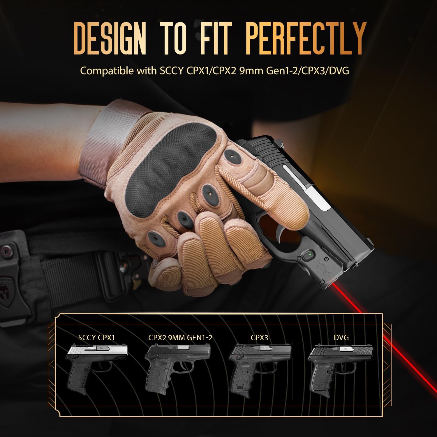WARRIORLAND Kydex Holster for Gun with Laser Light Combo Fit for SCCY CPX1/CPX2 9mm Gen 1-2 Pistol, WLS-107 Laser Beam Sight with Power Indicator & Concealed Carry IWB Right-Hand Holster - WARRIORLAND