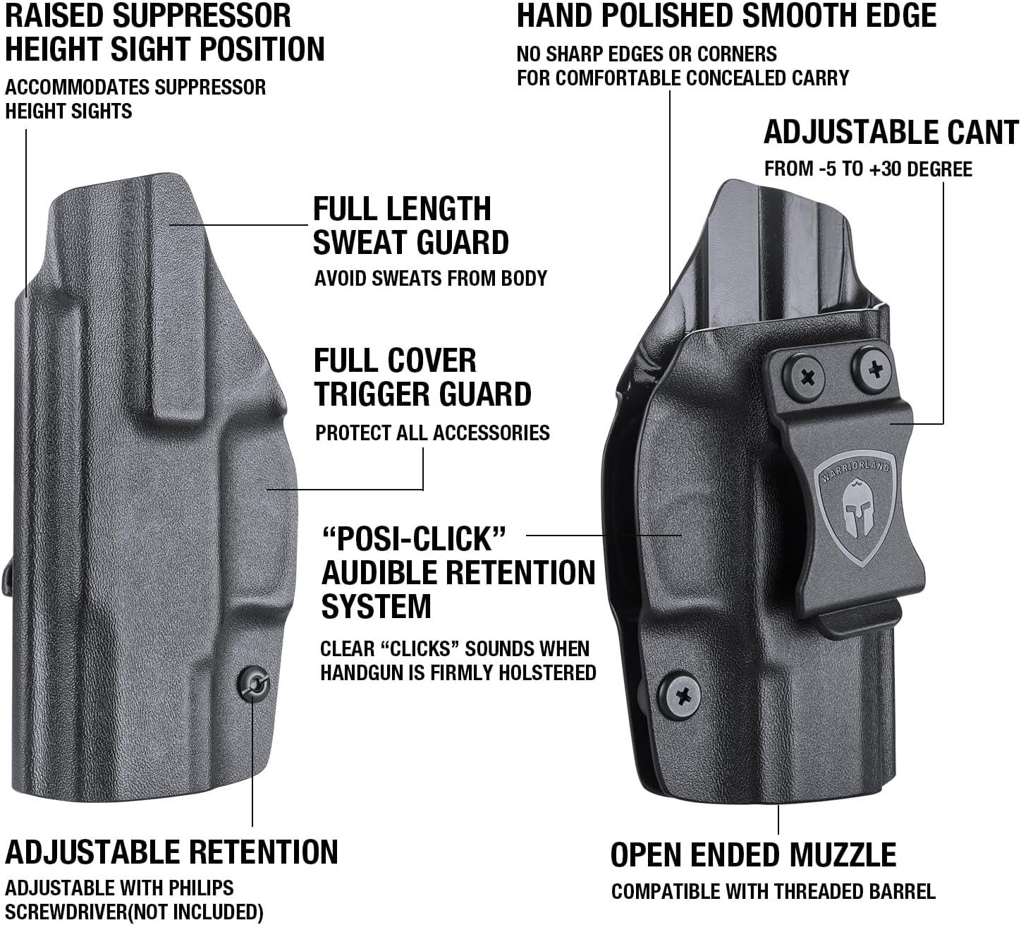 IWB Kydex Holster Custom Fit: Glock 17/19/34 Gen3-5、Glock 22/23/31/32 Gen 3-4、Glock 19/44/45，Adj. Cant & Retention, Right Hand|WARRIORLAND - WARRIORLAND