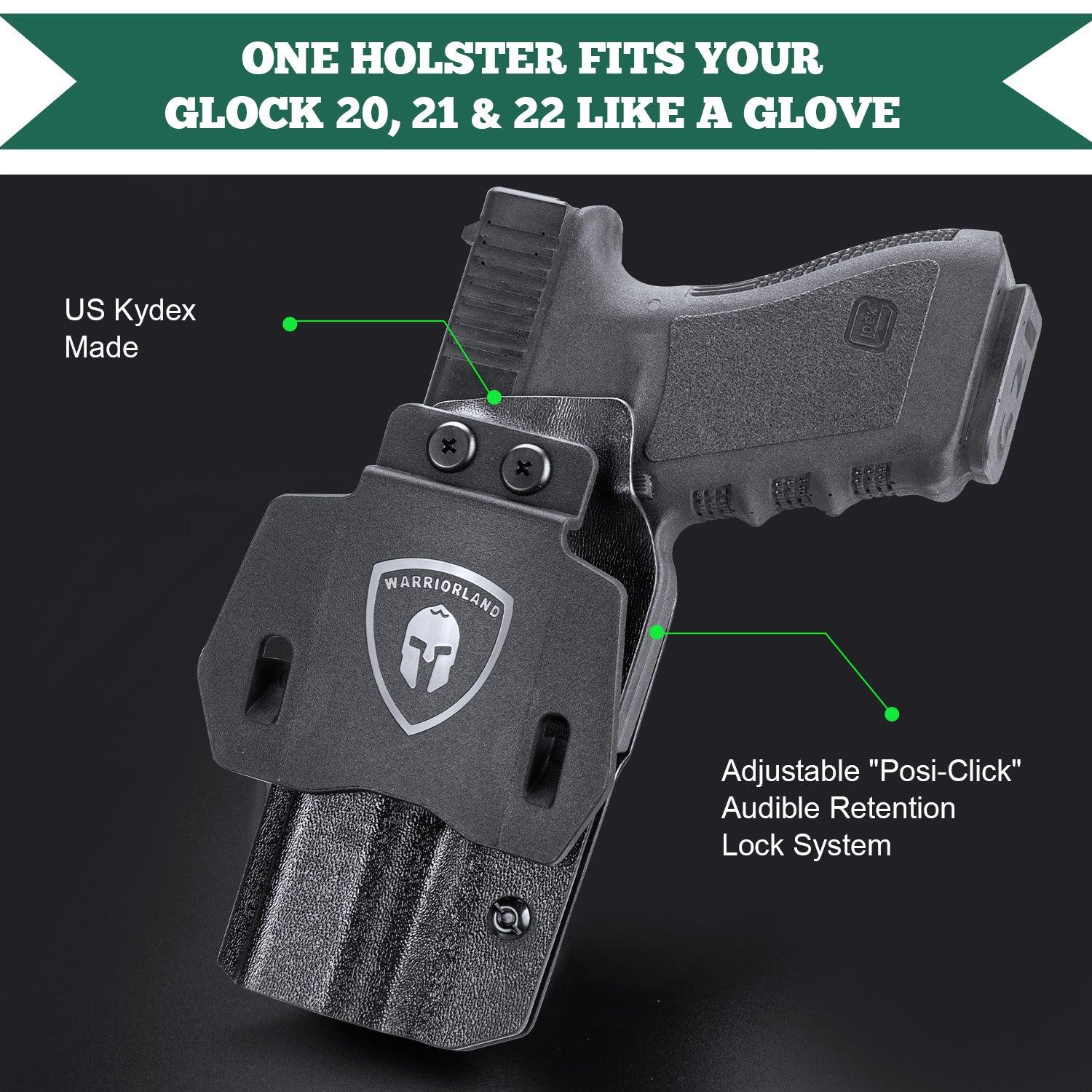WARRIORLAND Compatible with Glock 20 21 22 Holster OWB Kydex Holster Optics Cut: G21 / G20 (Gen 3 4 5) & G22 Gen 5, Outside Waistband Open Carry G21 Holster with 1.75 Inch Paddle, Adj. Retention - WARRIORLAND