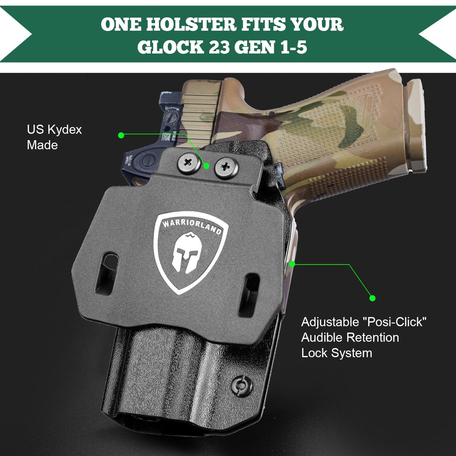 G23 Holster OWB Kydex Holster Optics Cut Fit G23 Gen 1-5 Pistol, Outside Waistband Open Carry G23 Gen 5 Holster with 1.75 Inch Paddle, Adj. Retention, Right Hand/Left Hand|WARRIORLAND - WARRIORLAND