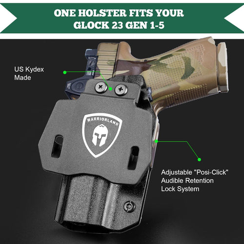 G23 Holster OWB Kydex Holster Optics Cut Fit G23 Gen 1-5 Pistol, Outside Waistband Open Carry G23 Gen 5 Holster with 1.75 Inch Paddle, Adj. Retention, Right Hand/Left Hand|WARRIORLAND - WARRIORLAND