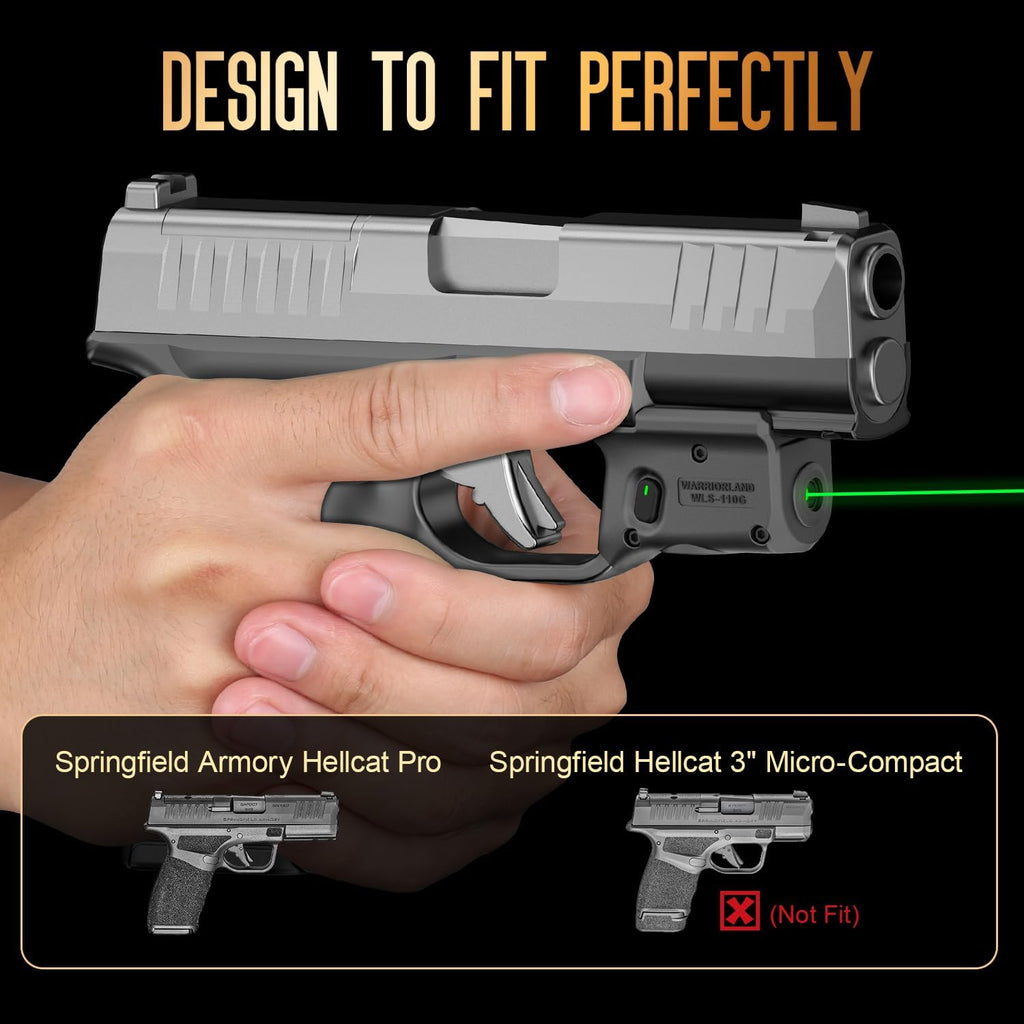 WARRIORLAND Kydex Holster for Gun with Green Laser Light Combo Fit for Hellcat Pro Pistol, WLS-110G Laser Beam Sight with Power Indicator & Concealed Carry IWB Right-Hand Holster - WARRIORLAND