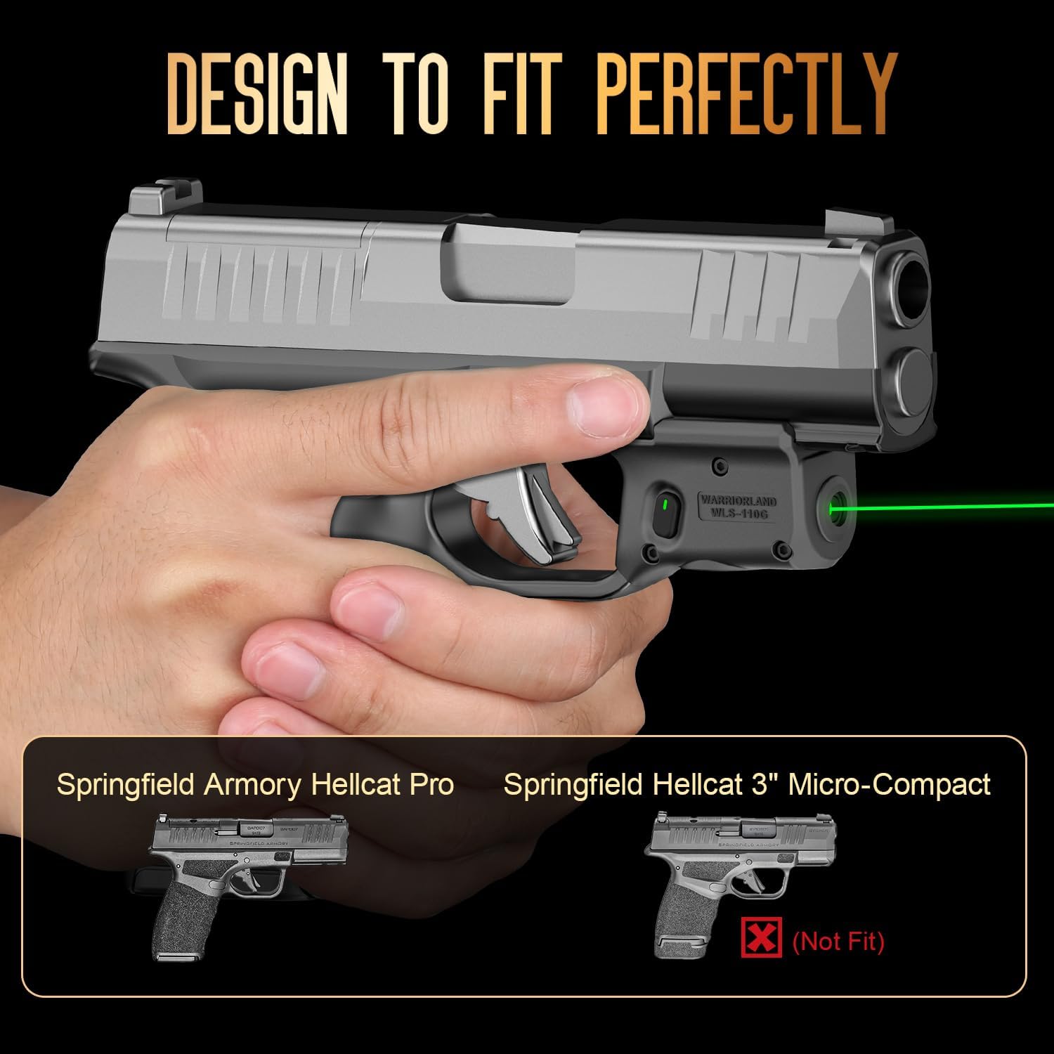 WARRIORLAND Kydex Holster for Gun with Green Laser Light Combo Fit for Hellcat Pro Pistol, WLS-110G Laser Beam Sight with Power Indicator & Concealed Carry IWB Right-Hand Holster - WARRIORLAND