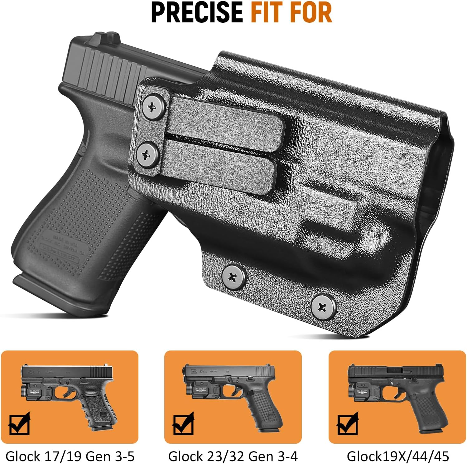 IWB Kydex Holster for Glock 19 with TLR8/ TLR8A, Fit Glock 17/19 Gen 3-5, 23/32 Gen 3-4 & 19X/ 44/45, Inside Waistband Conceal Carry, Optic Cut, Adj. Cant & Retention, Right Hand - WARRIORLAND