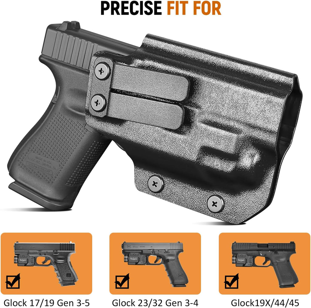 IWB Kydex Holster for Glock 19 with TLR8/ TLR8A, Fit Glock 17/19 Gen 3-5, 23/32 Gen 3-4 & 19X/ 44/45, Inside Waistband Conceal Carry, Optic Cut, Adj. Cant & Retention, Right Hand - WARRIORLAND