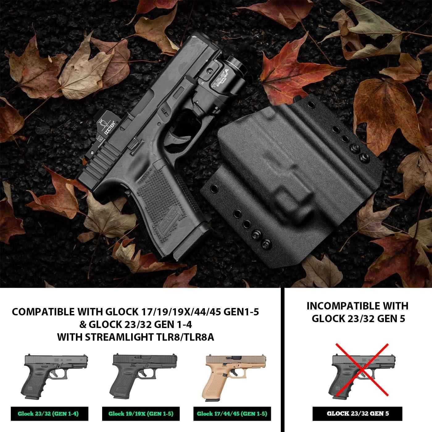 Glock 17/19 TLR8/TLR8A Holster OWB Kydex Holster Fit: Glock 17 G19 G44 G45 GEN 1-5 G23 G32 Gen 3-4  Right Hand | Warriorland