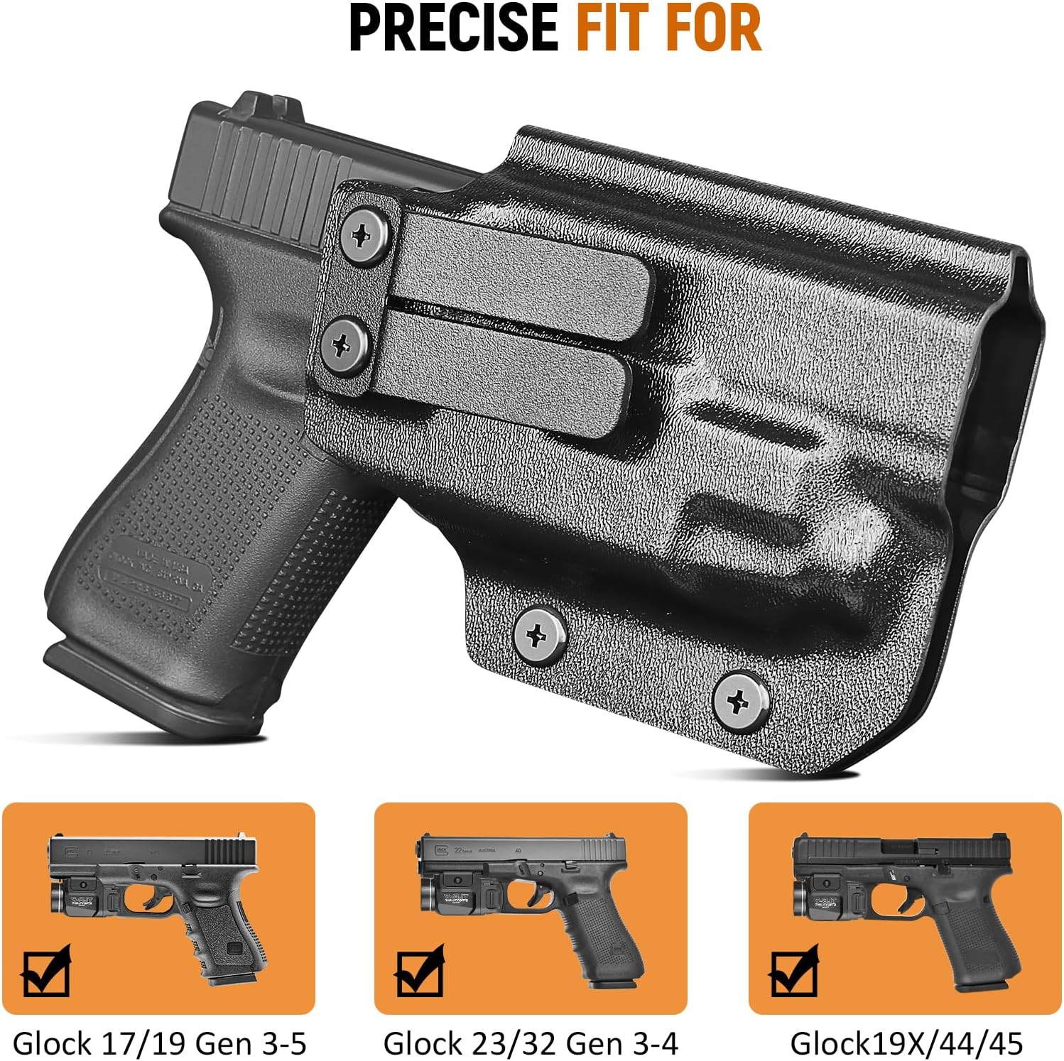 IWB Kydex Holster for Glock 19 with TLR7/ TLR7A, Fit Glock 17/19 Gen 3-5, 23/32 Gen 3-4 & 19X/ 44/45, Inside Waistband Conceal Carry, Optic Cut, Adj. Cant & Retention, Right Hand - WARRIORLAND