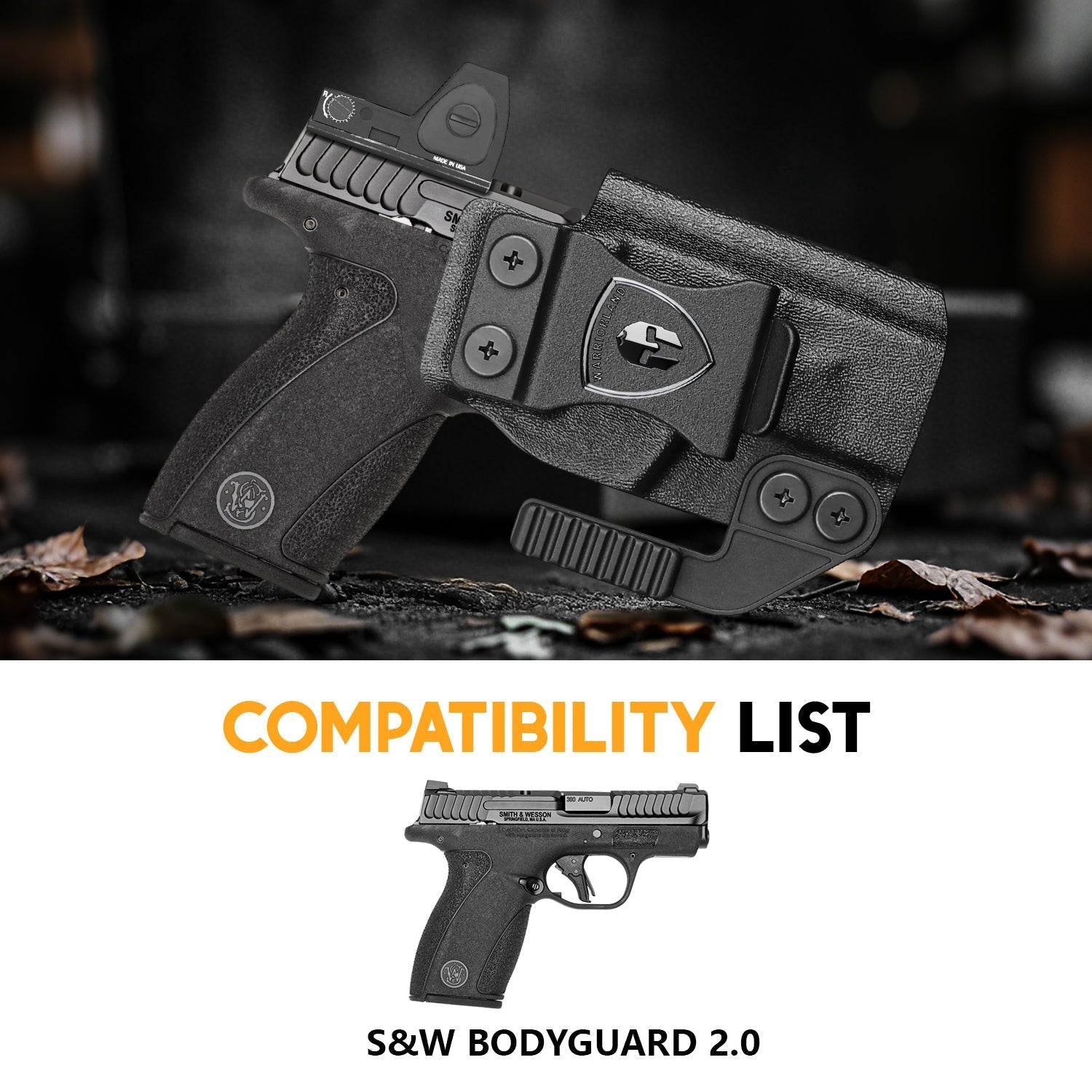 WARRIORLAND IWB Kydex Holster Compatible with S&W Bodyguard 2.0 – Concealed Carry Holster with Optic Cut, Claw, Adjustable Cant, Audible Lock, Inside Waistband Carry, Right Hand Draw - WARRIORLAND