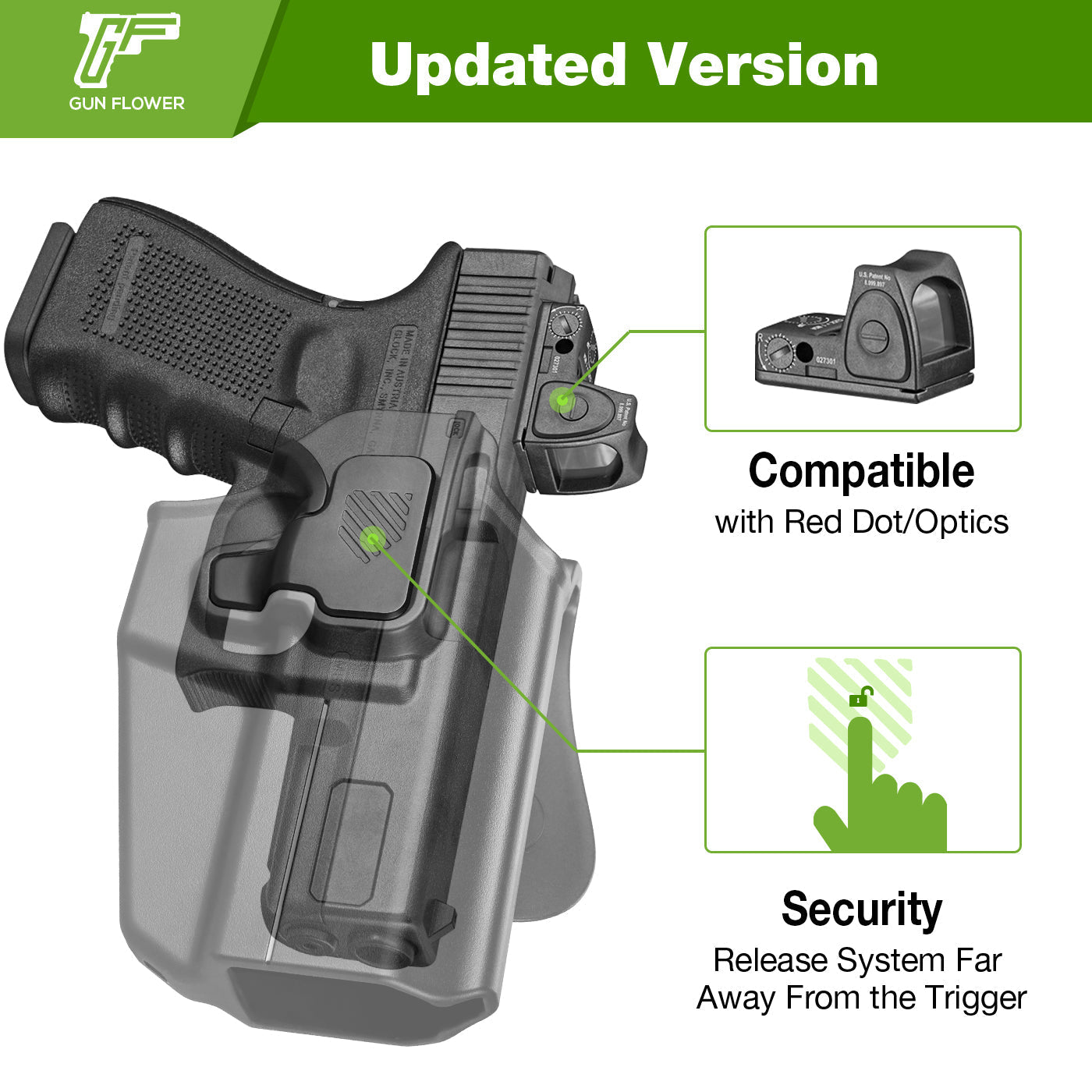 Universal OWB Holster Fit most Gun type Outside Waistband Carry Holster, Adjustable Retention, Index Finger Release,Right Hand - WARRIORLAND