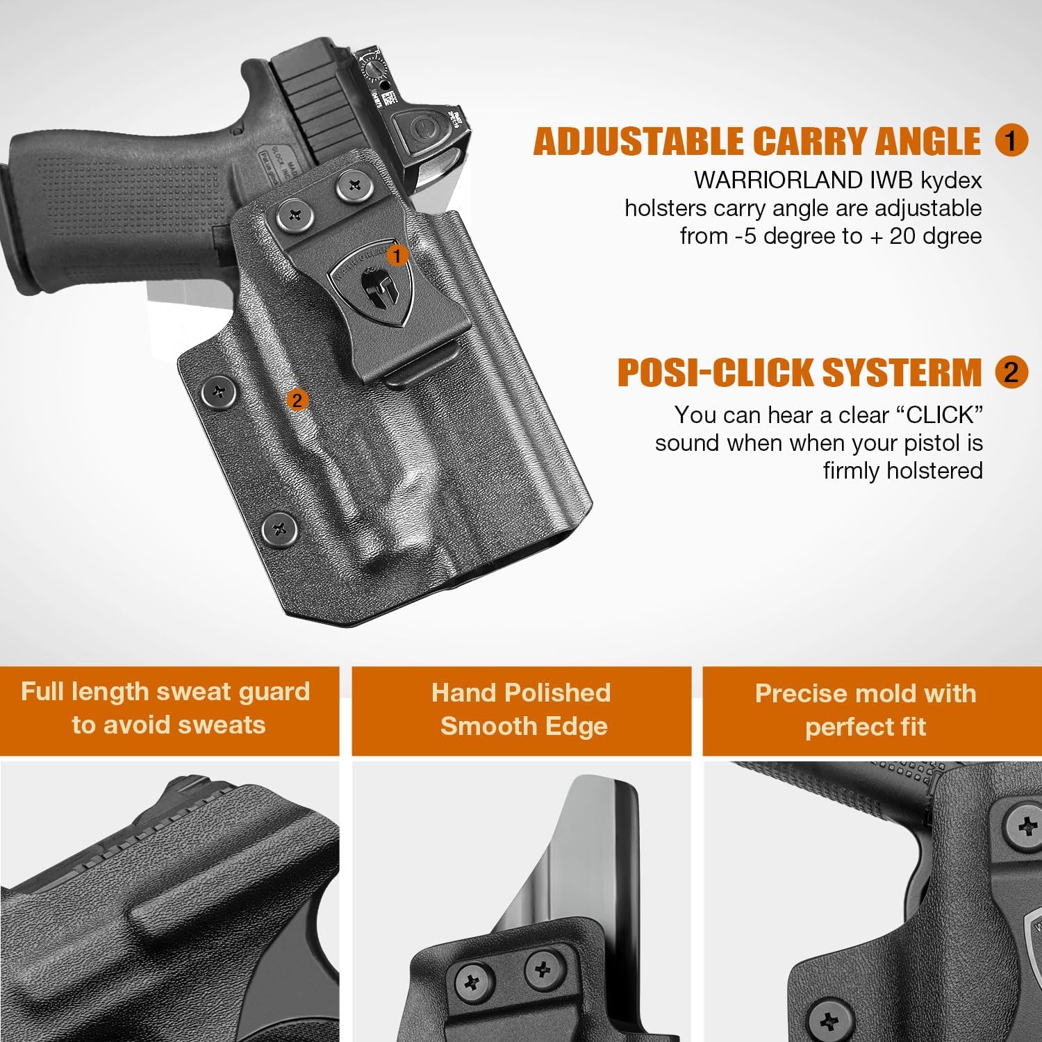 WARRIORLAND IWB Kydex Holster for Glock 43X MOS / 48 MOS with TLR-7X Sub or TLR-7 HL-X Sub – Optic Cut | Full Sweat Guard | Posi-Click Retention | Adj. Cant & Retention, Right Hand - WARRIORLAND