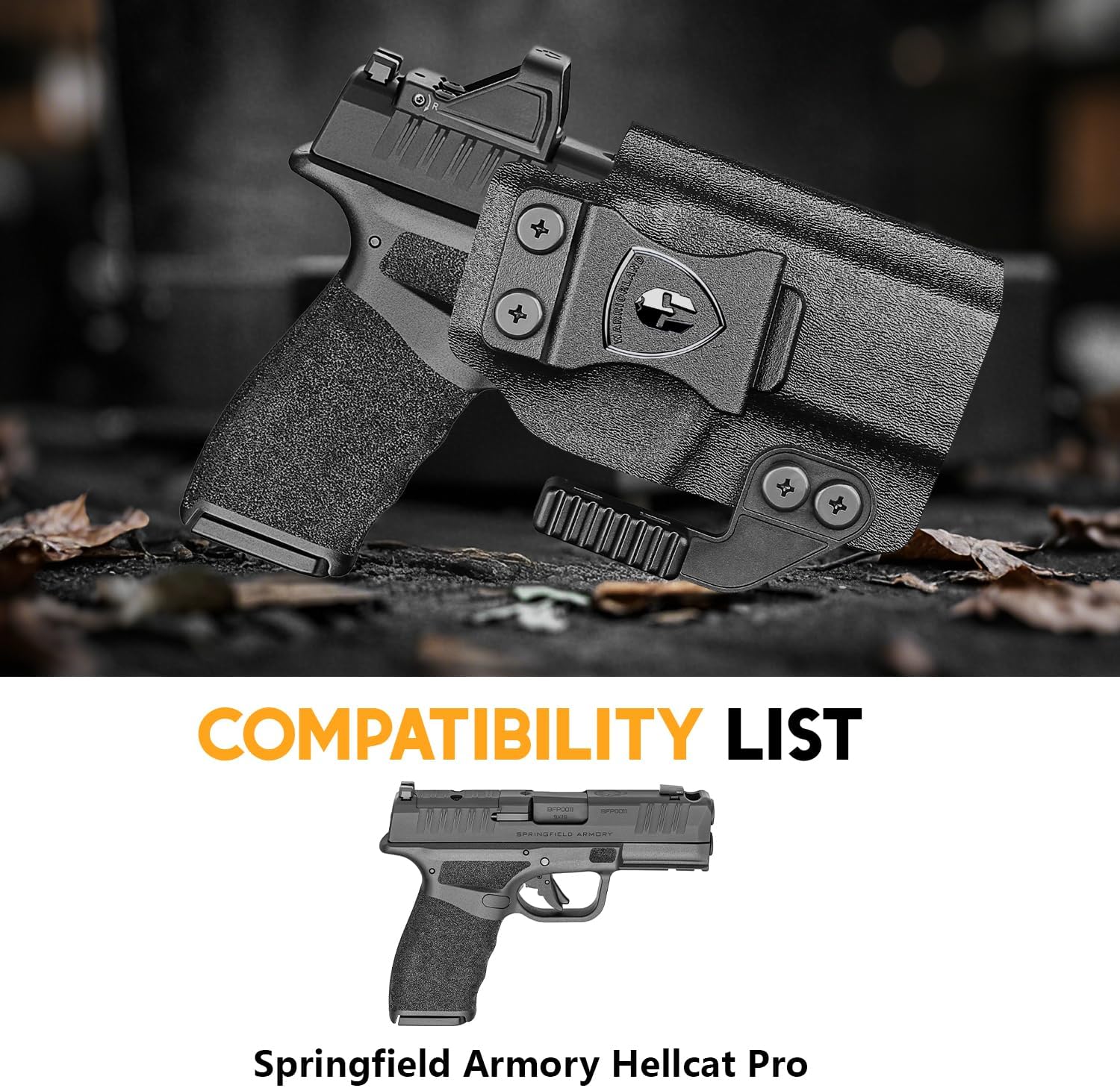 WARRIORLAND IWB Kydex Holster Compatible with Springfield Hellcat Pro, Not Fit Hellcat, Inside Waistband Appendix Conceal Carry, with Claw & Adj. Retention & Cant, Right Hand - WARRIORLAND