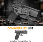 WARRIORLAND IWB Kydex Holster Compatible with Springfield Hellcat Pro, Not Fit Hellcat, Inside Waistband Appendix Conceal Carry, with Claw & Adj. Retention & Cant, Right Hand - WARRIORLAND