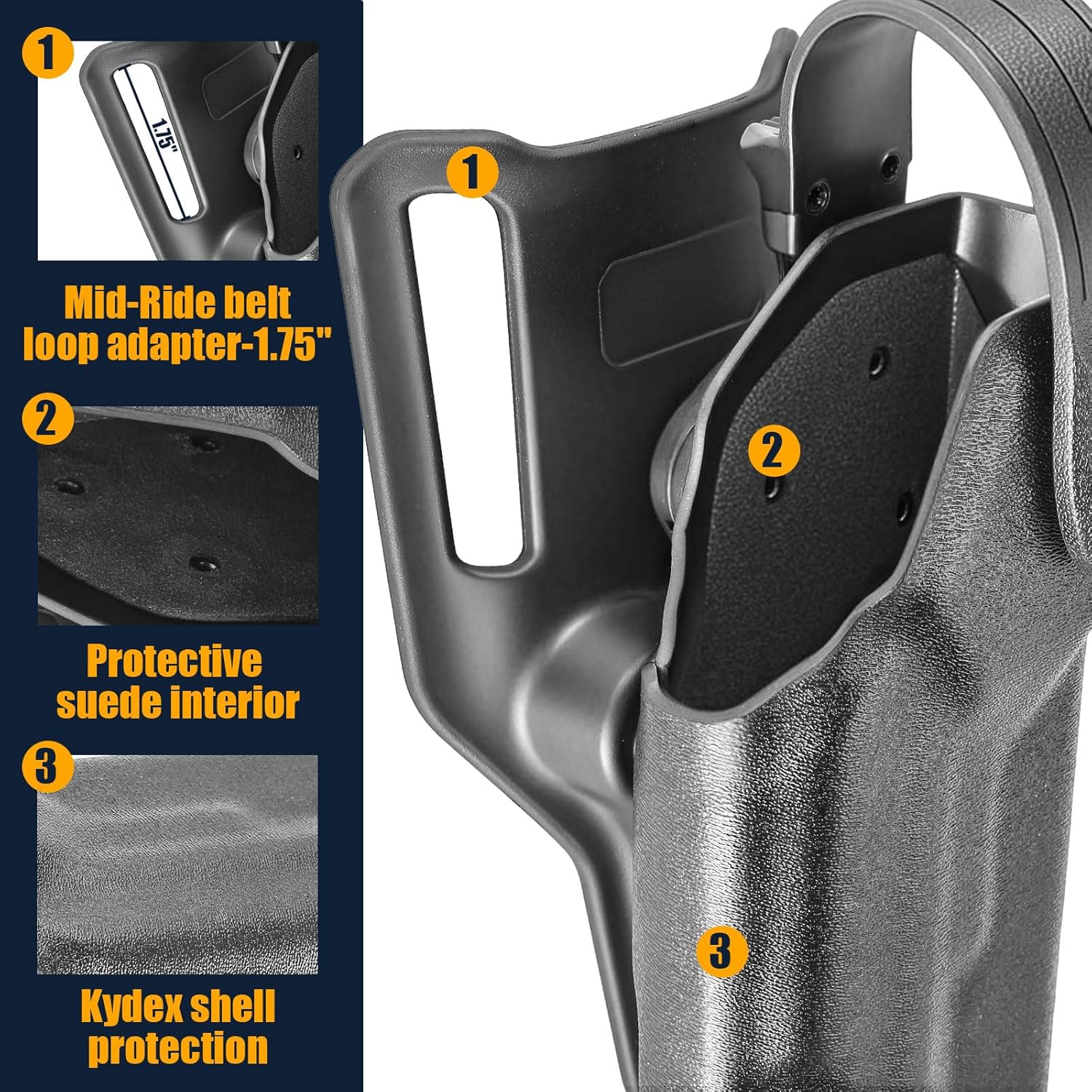WARRIORLAND OWB Kydex Holster light bearing holster for Glock 17/19 Gen 3-5 - Thumb Release - Level II Retention - MB1/MB2/MB3 Compatible - Right Hand - WARRIORLAND