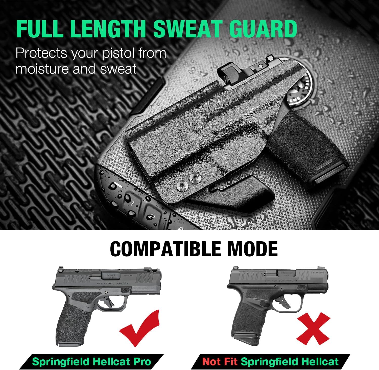 WARRIORLAND IWB Kydex Holster Optic Cut & Claw Compatible with Springfield Hellcat Pro, Inside Waistband Conceal Carry, Adj. Cant and Retention, Right Hand - WARRIORLAND