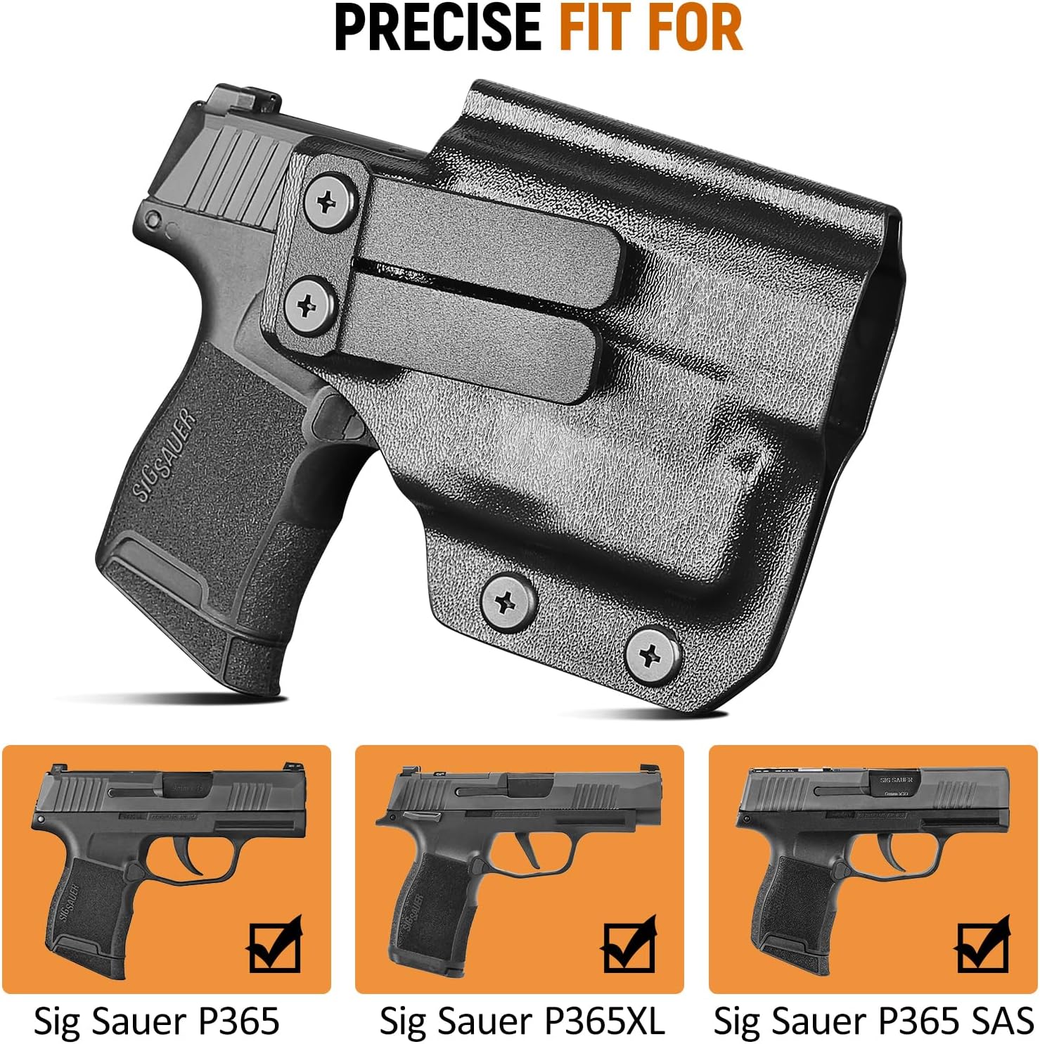 IWB Kydex Holster for P365 with TLR6, Fit Sig Sauer P365/ P365 SAS/ P365XL, Inside Waistband Conceal Carry, Optic Cut, Adj. Cant & Retention, Right Hand - WARRIORLAND