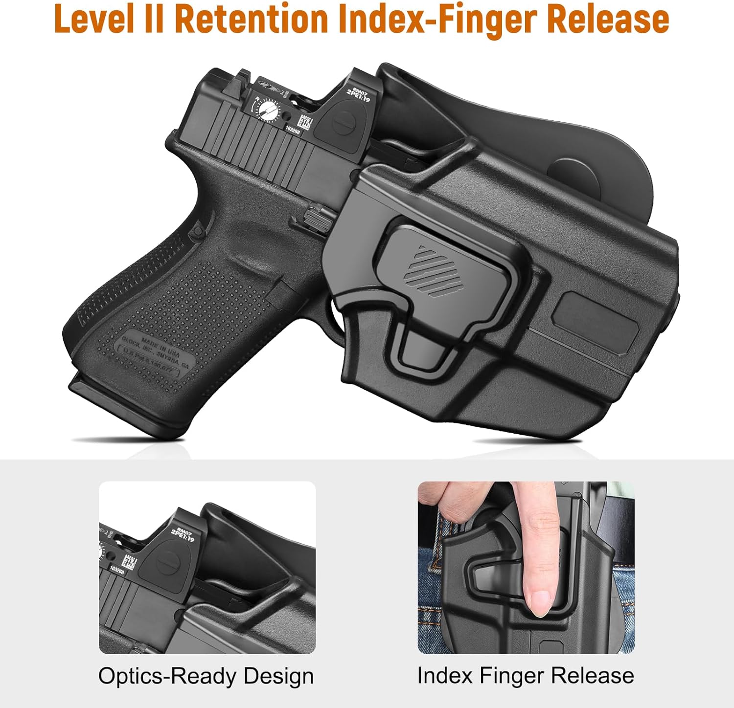 Universal OWB Holster for Compact and Subcompact Pistols, Fit Glock 19/26/43/ 43X/43X Mos, Hellcat pro,Taurus G2C, PSA Dagger Compact and More, Index Finger Release, Right Hand - WARRIORLAND