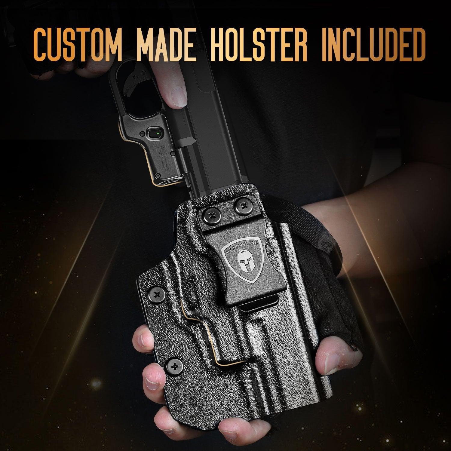 Green Laser Sight WLS-104G and Left Hand Kydex Holster Combo Tailored Fit Glock 17/19/19X/23/31/32/44/45, Ultra Compact G19 Beam Sight, Gun Sight with Ambidextrous On/Off Switch & Power Indicator|WARRIORLAND - WARRIORLAND