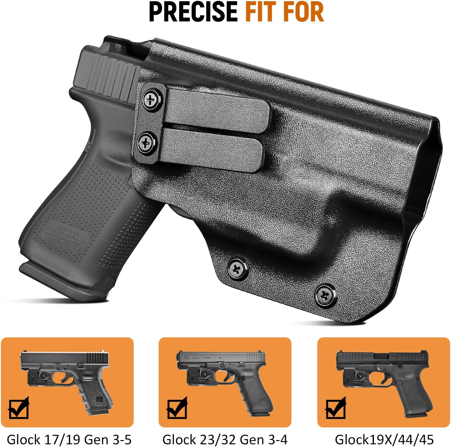IWB Kydex Holster for Glock 19 with TLR6, Fit Glock 17/19 Gen 3-5, 23/32 Gen 3-4& 19X/ 44/45, Inside Waistband Conceal Carry, Adj. Cant & Retention, Right Hand - WARRIORLAND