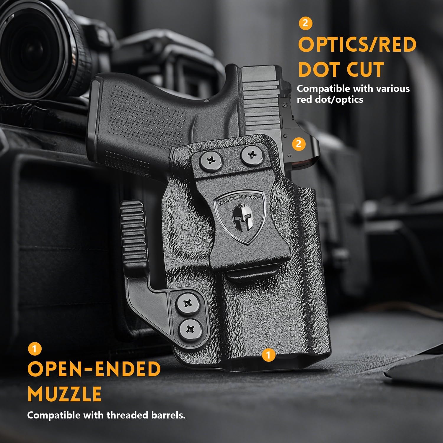WARRIORLAND Kydex Holster, Fits Glock 43 / 43X / 43X MOS, IWB Carry, Adj. Retention, with Claw & Right-Hand - WARRIORLAND