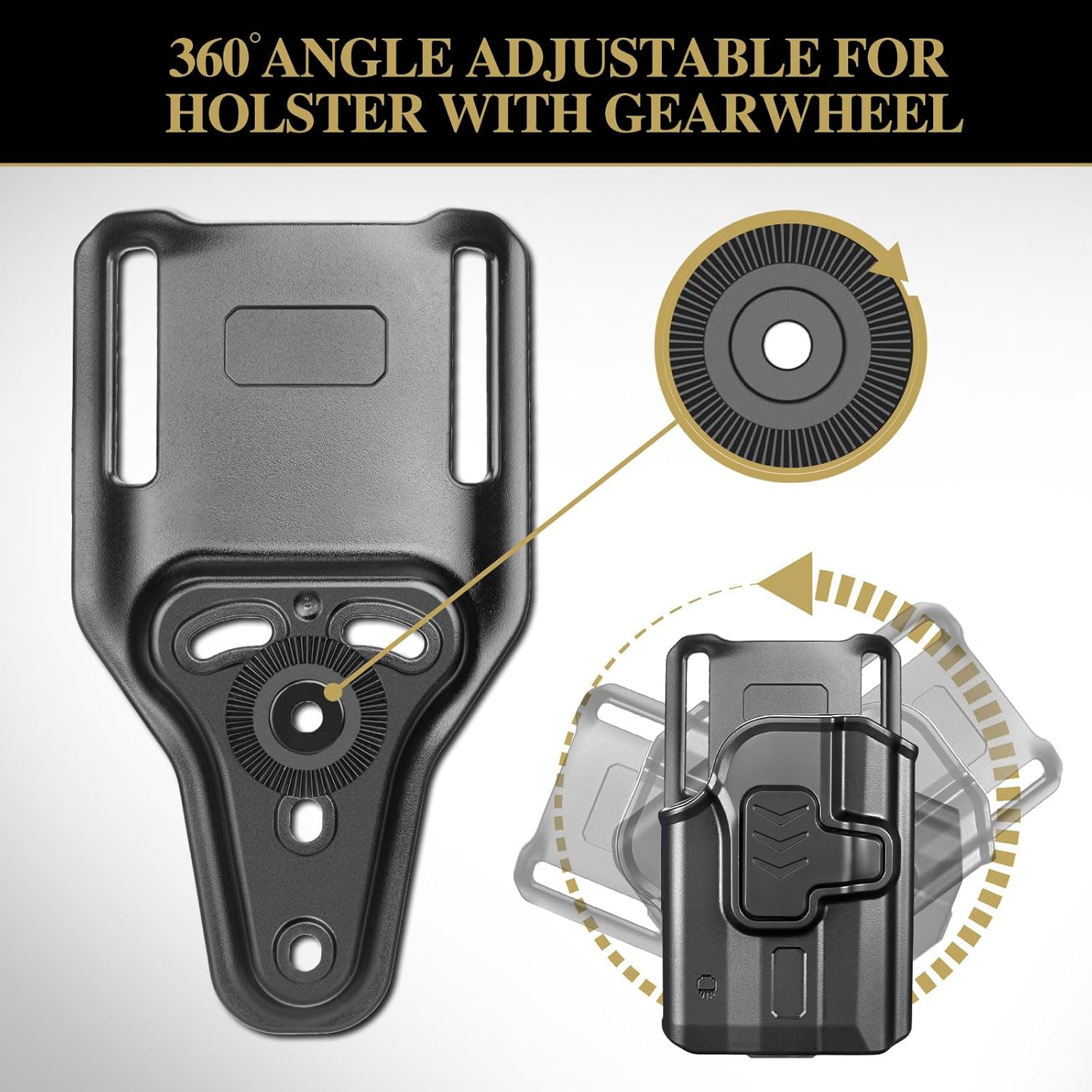 WARRIORLAND Universal Mid-Ride Belt Loop Adapter (CUBL) – 1.75” security Belt Fit, Adjustable 3-Hole Holster & 360° Gearwheel Compatibility - WARRIORLAND