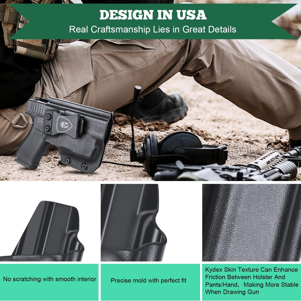 WARRIORLAND IWB Kydex Holster Fit Glock 43/43X with TLR-6 /TLR-6 HL - Not Fit MOS, Inside Waistband Holster, Adj. Cant & Retention, Right/Left Hand Option - WARRIORLAND