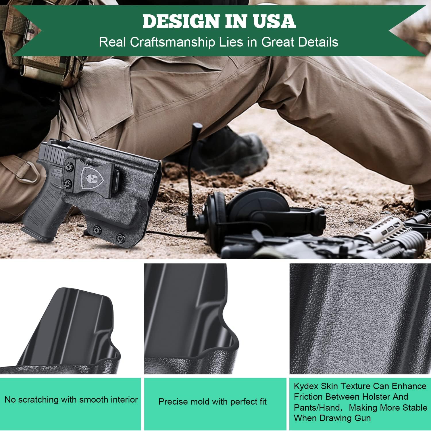 WARRIORLAND IWB Kydex Holster Fit Glock 43/43X with TLR-6 /TLR-6 HL - Not Fit MOS, Inside Waistband Holster, Adj. Cant & Retention, Right/Left Hand Option - WARRIORLAND