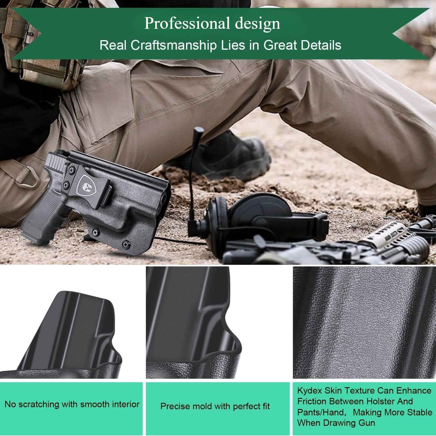IWB Kydex Holster Glock TLR 6 | Light Bearing Holster for Glock 17, 19, 19X, 22 (Gen 1-4), 31, 32, 45 (Gen 1-5) | Right/Left Handed | WARRIORLAND