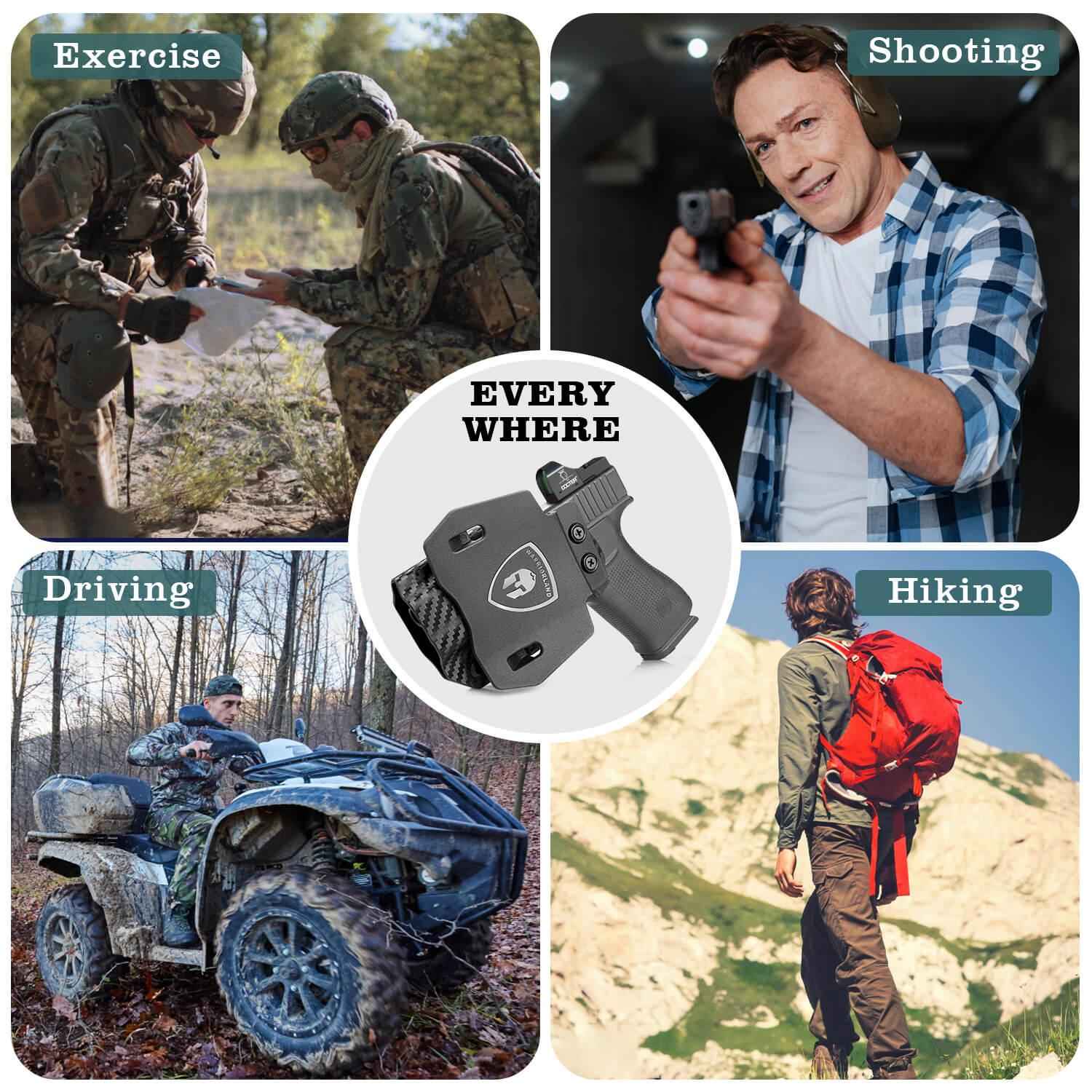 OWB Glock 43 43x Paddle Holster Carbon Fiber Kydex Appendix Open Carry Red Dot Optics Cut Fully Trigger Guard  | WARRIORLAND