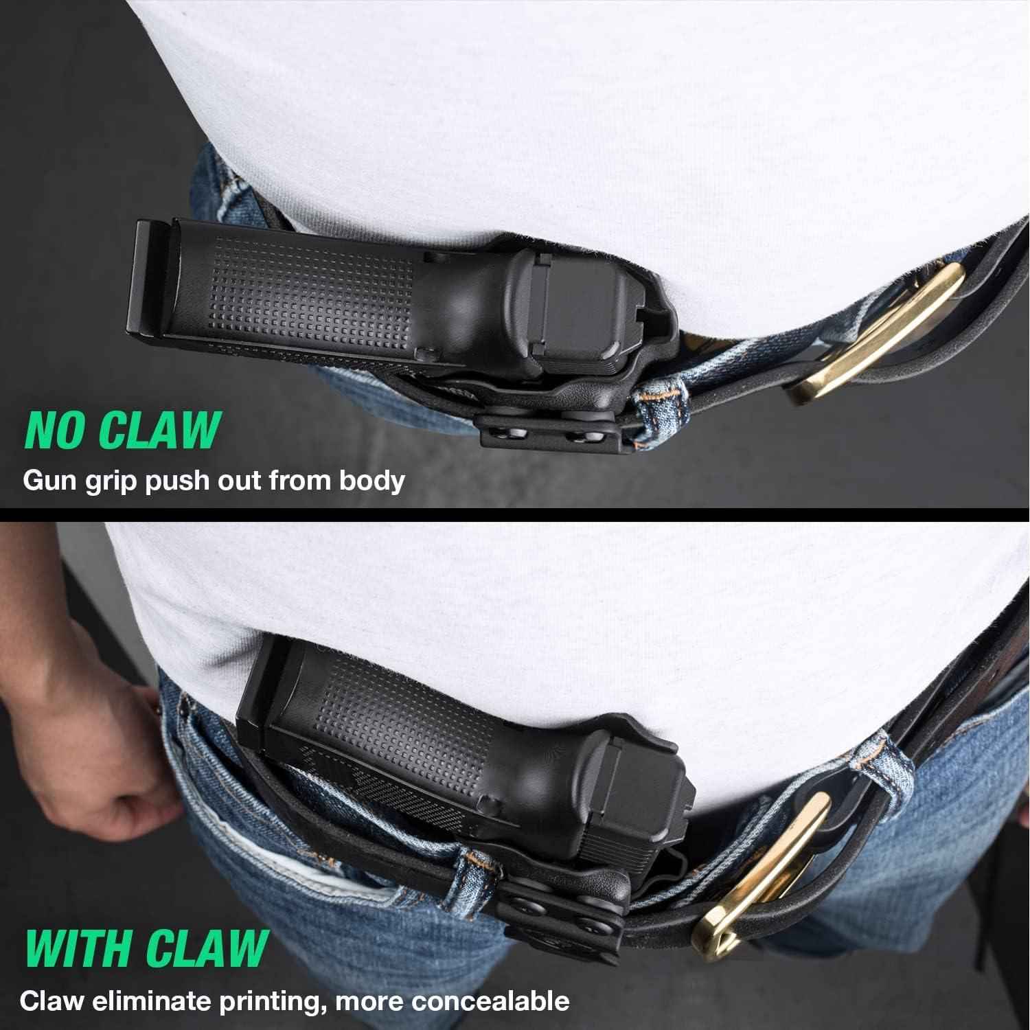 Glock 17 Gen(3-5)/G22/31 Gen(3-4) IWB Kydex Leather Lined Holsters with Optics Cut & Claw, Right Hand