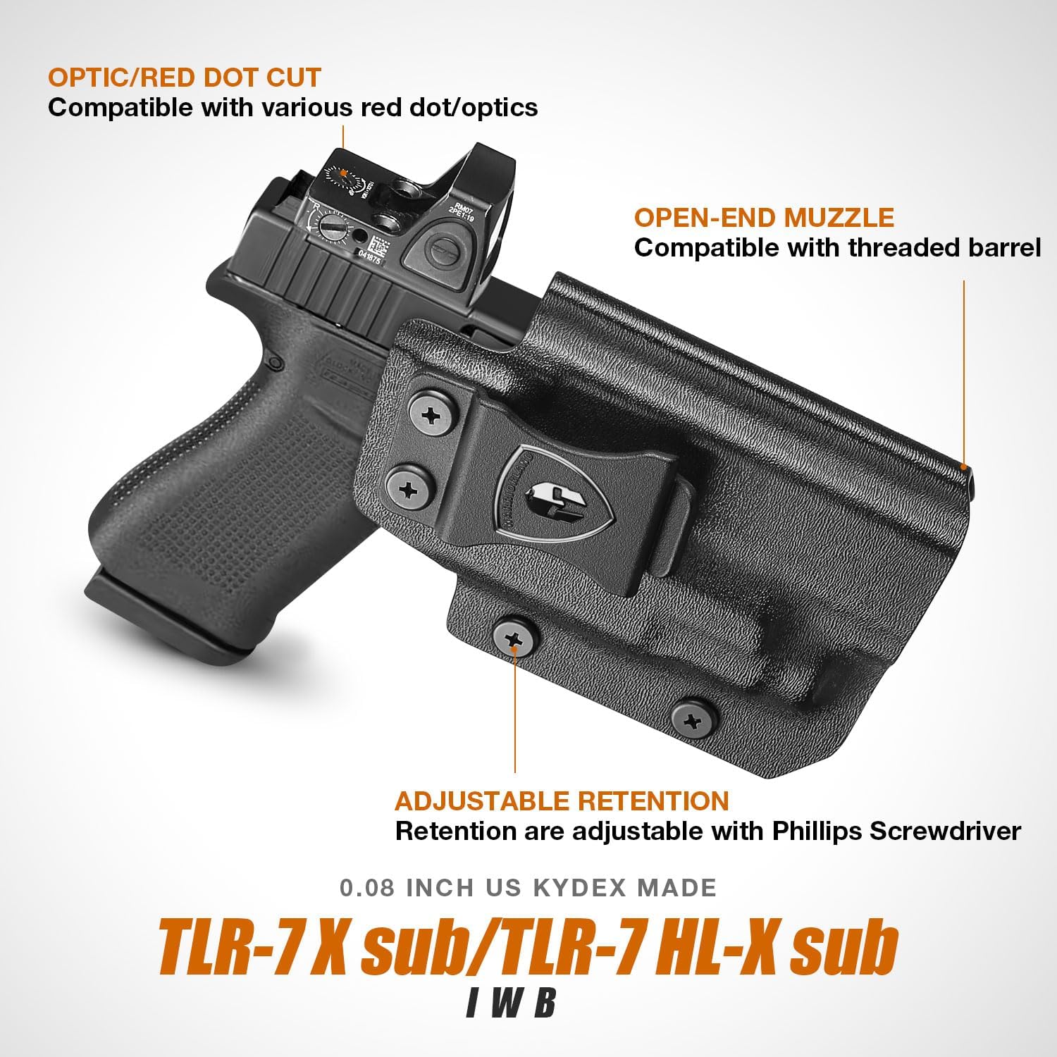 WARRIORLAND IWB Kydex Holster for Glock 43X MOS / 48 MOS with TLR-7X Sub or TLR-7 HL-X Sub – Optic Cut | Full Sweat Guard | Posi-Click Retention | Adj. Cant & Retention, Right Hand - WARRIORLAND