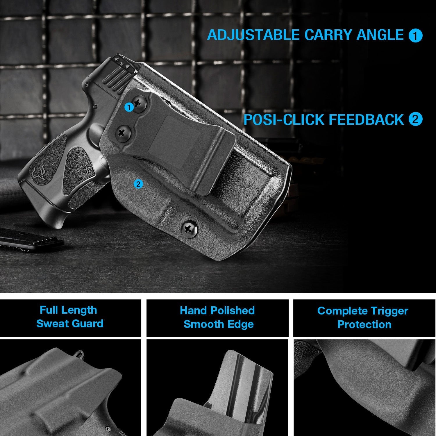 Warriorland Kydex IWB Holster, Compatible with Taurus G2C Taurus G3C Taurus G3C TORO Taurus G3 Taurus PT111 Millennium G2 Taurus PT140 Millennium G2 Pistol, Adj. Cant & Retention, Right Hand - WARRIORLAND