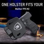 Walther PPS M2 OWB Holster Kydex Made Optics Cut: Walther PPS M2 Pistol, Outside Waistband Open Carry PPS M2 Holster with 1.75 Inch Paddle, Adj. Retention & Cant, Right Hand|WARRIORLAND - WARRIORLAND