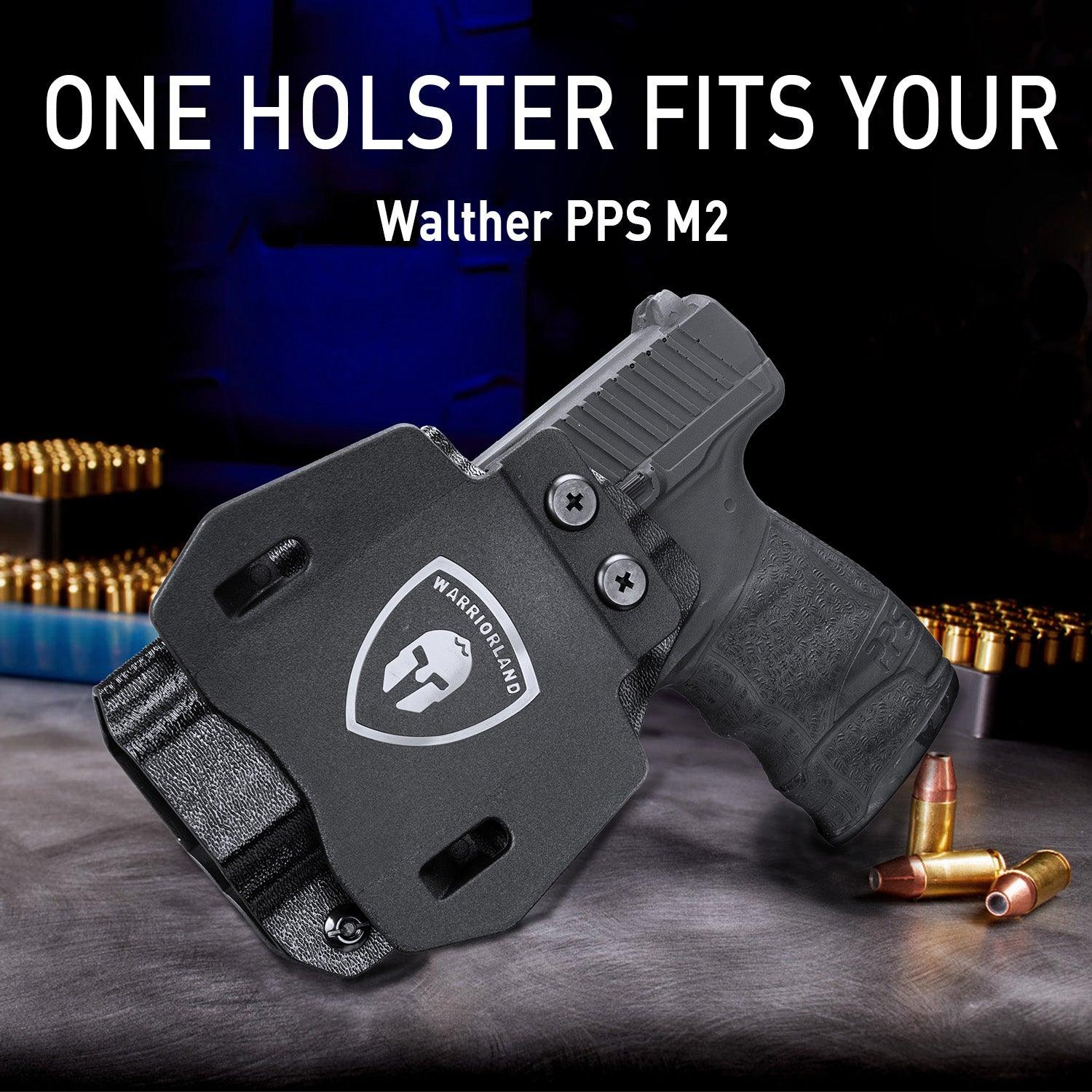 Walther PPS M2 OWB Holster Kydex Made Optics Cut: Walther PPS M2 Pistol, Outside Waistband Open Carry PPS M2 Holster with 1.75 Inch Paddle, Adj. Retention & Cant, Right Hand|WARRIORLAND - WARRIORLAND