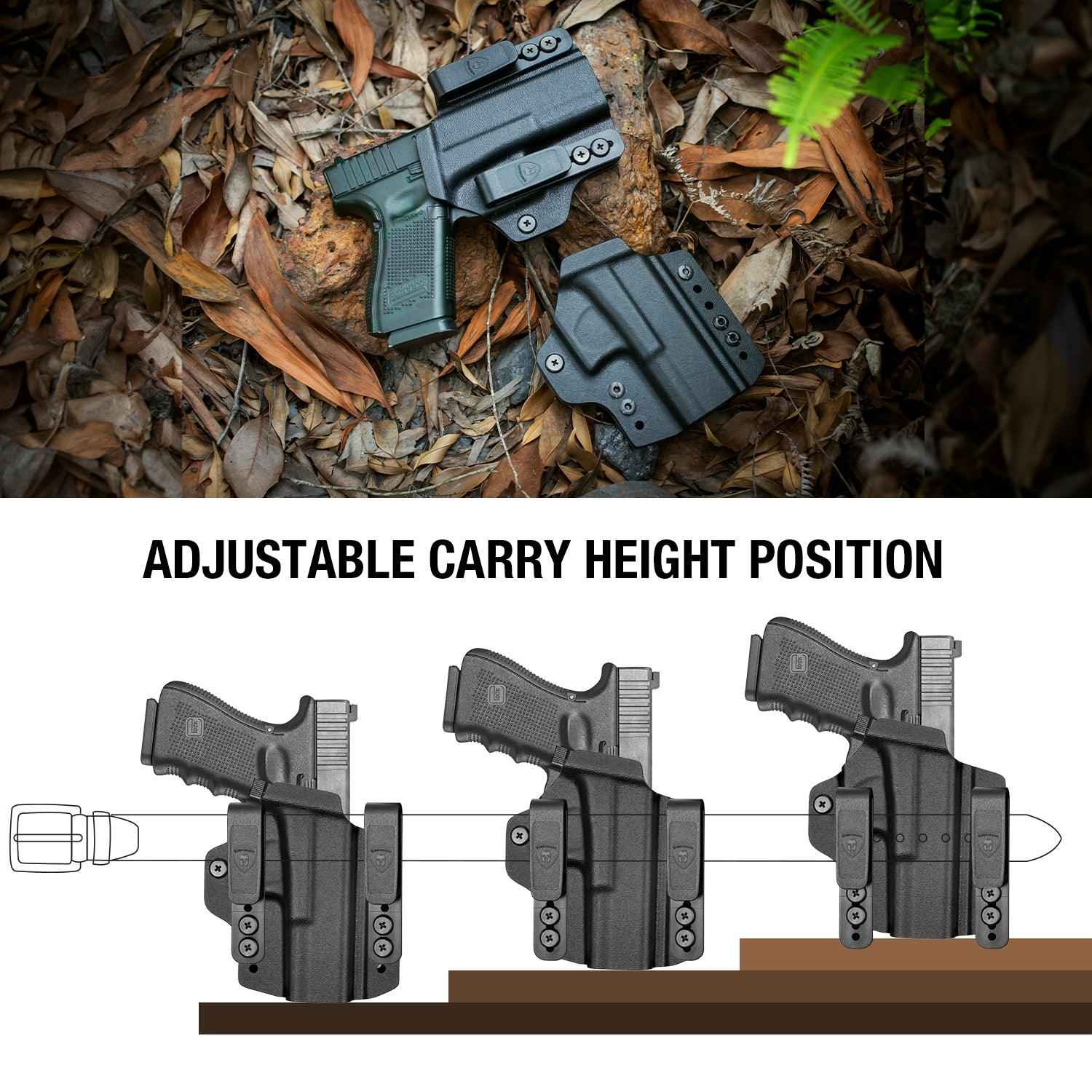 IWB & OWB Convertible Holster, Fit Glock 17/19/26/34 Gen 3-5 & Glock 23/32 Gen 3-4,G17/G19 Gen4-5 MOS ,G19/G26/G34 Gen5 MOS G19X  G19 Gen4 MOS  G44  G45  G45 MOS  Optic Ready, Adj Ride Height,Right Hand | Warriorland