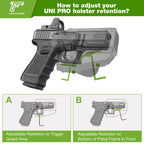 Universal OWB Holster Fit most Gun type Outside Waistband Carry Holster, Adjustable Retention, Index Finger Release,Right Hand - WARRIORLAND