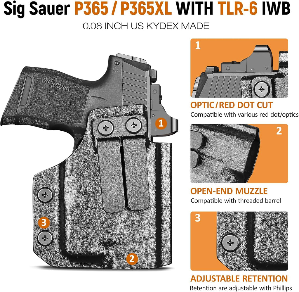 IWB Kydex Holster for P365 with TLR6, Fit Sig Sauer P365/ P365 SAS/ P365XL, Inside Waistband Conceal Carry, Optic Cut, Adj. Cant & Retention, Right Hand - WARRIORLAND
