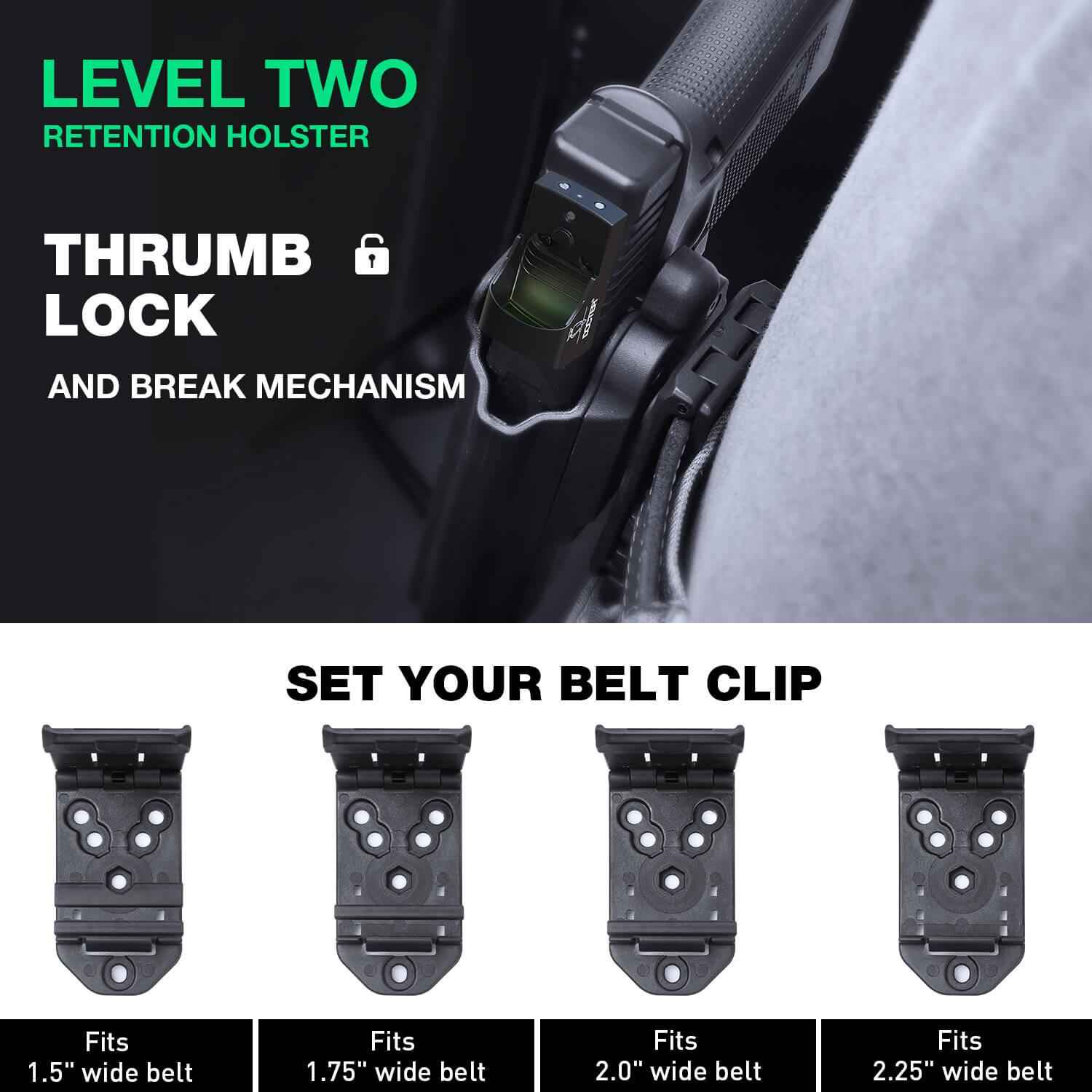 Level II Retention Thumb Release OWB Holster Glock 19/23/32/44 (Gen3-5), G19X/45 Polymer Holster with Red Dot Optics Cut