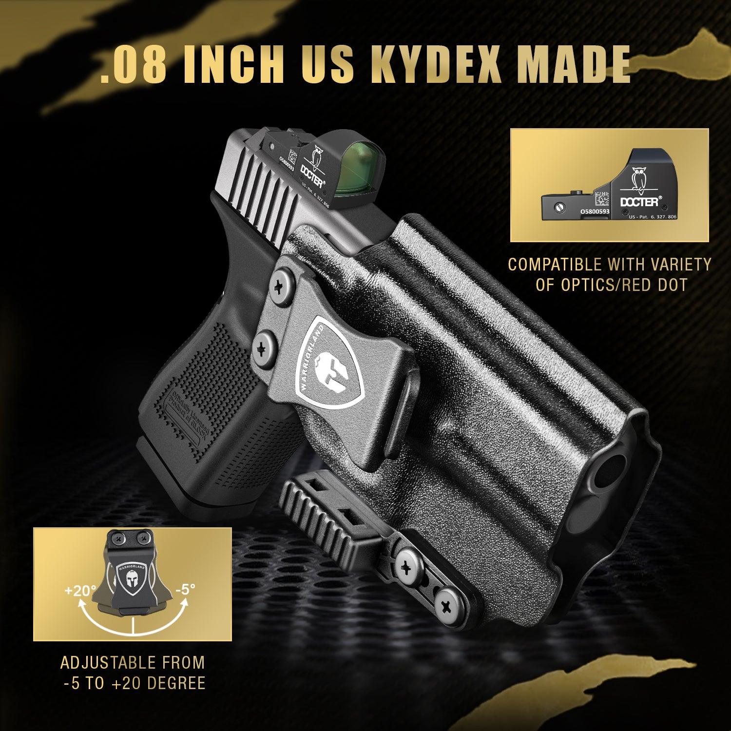 IWB Kydex Holster with Claw and Optic Cut: Glock 17/19/26/34 Gen3-5、Glock 17/19 Gen 4-5 MOS、Glock 23/32 Gen3-4,G19X G26 Gen5 MOS G34 Gen5 MOS G44 G45 G45 MOS Inside Waistband Appendix Carry G19 Holster, Adj. Cant & Retention, Right Hand|WARRIORLAND - WARRIORLAND