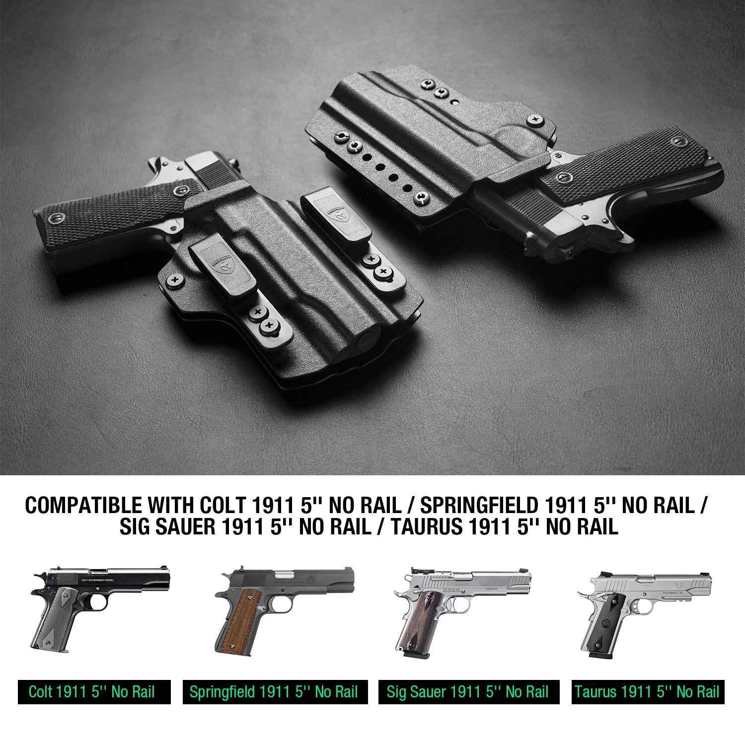 1911 IWB & OWB Convertible Holster, Fit 1911 .45ACP No Rail Pistol, Optic Ready, Adj Ride Height,Right Hand | Warriorland