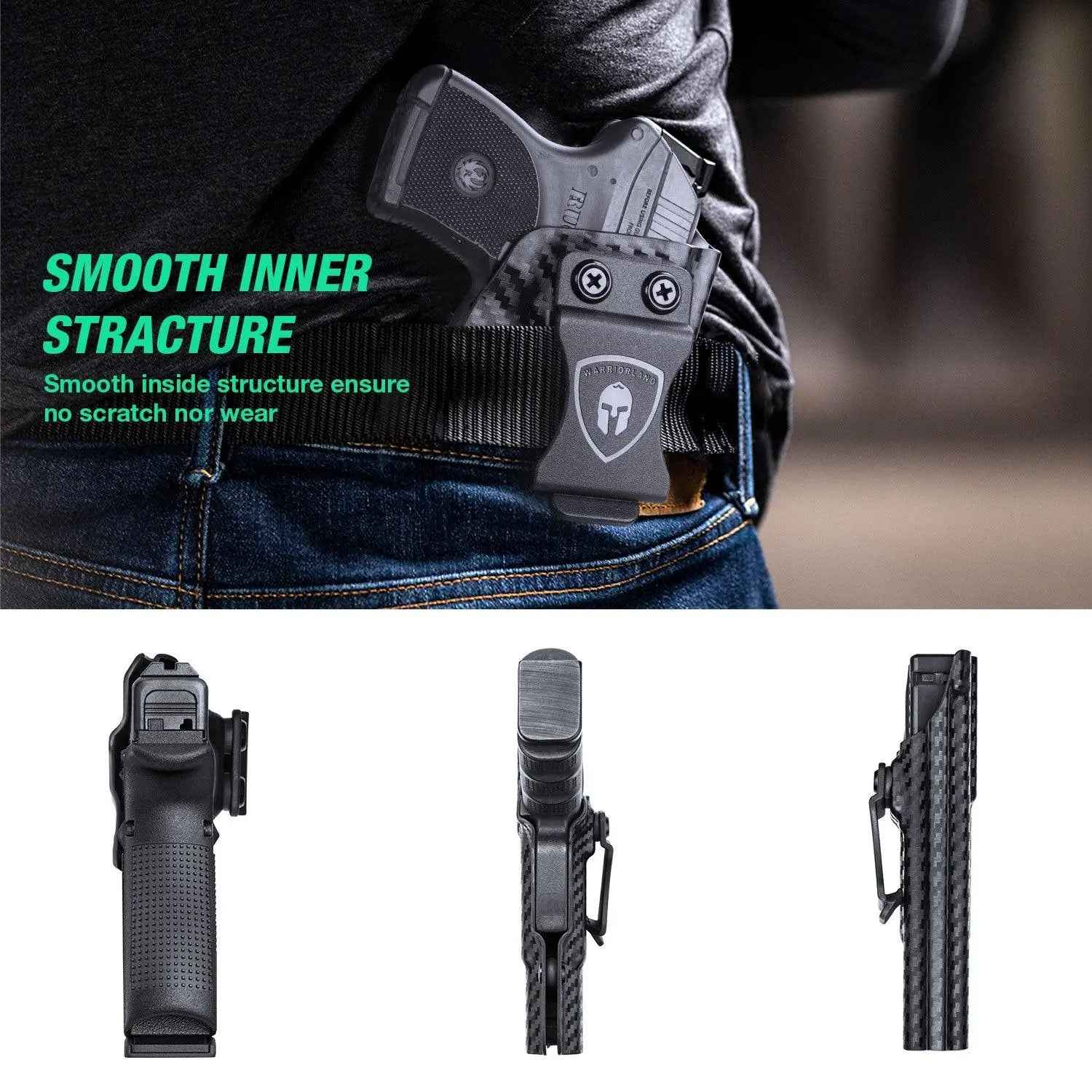 Glock Inside Waistband Holster for Gen 4 5 19X 44 45 - WARRIORLAND Carbon Fiber Kydex IWB Holster