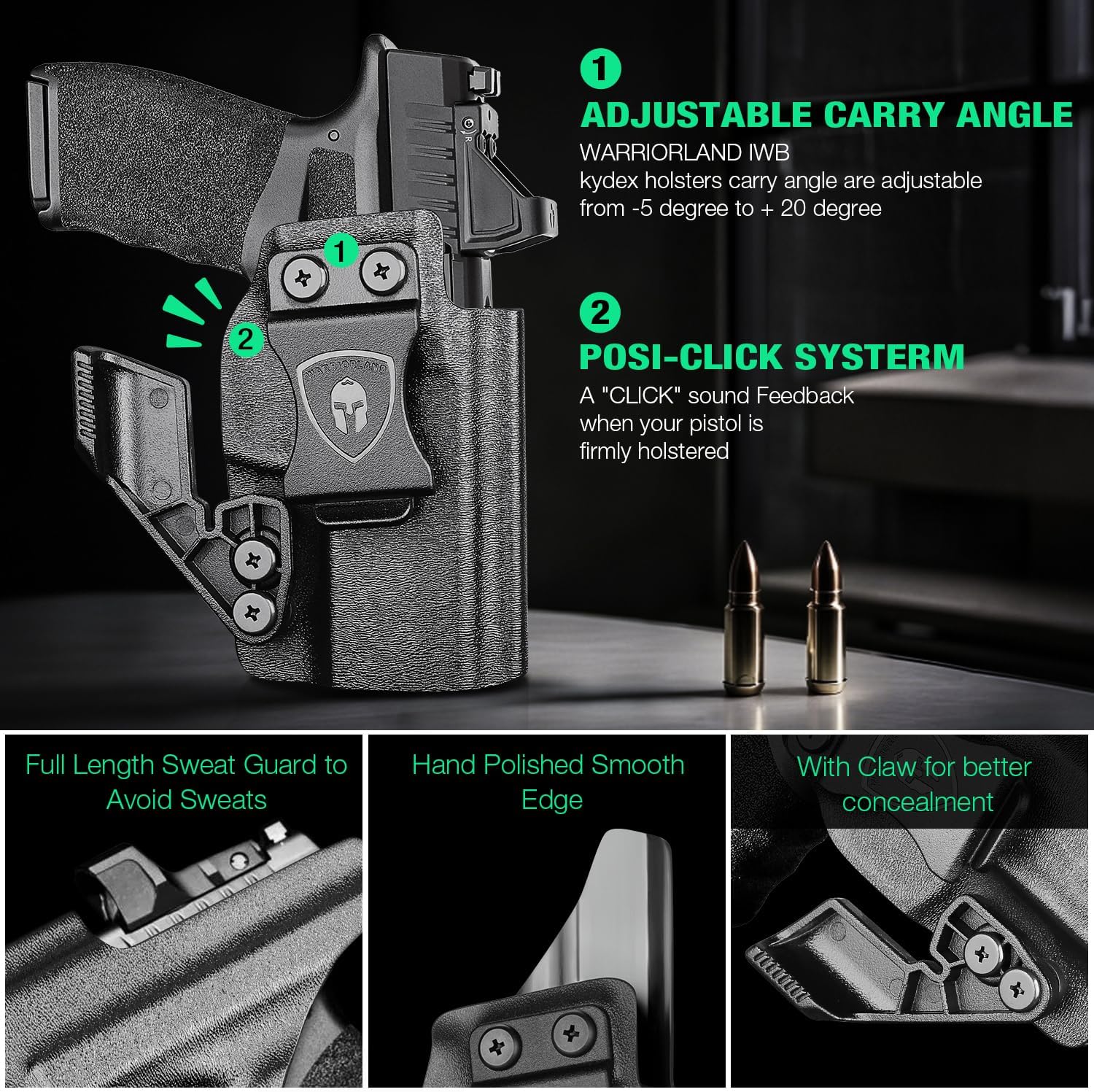 WARRIORLAND IWB Kydex Holster Optic Cut & Claw Compatible with Springfield Hellcat Pro, Inside Waistband Conceal Carry, Adj. Cant and Retention, Right Hand - WARRIORLAND
