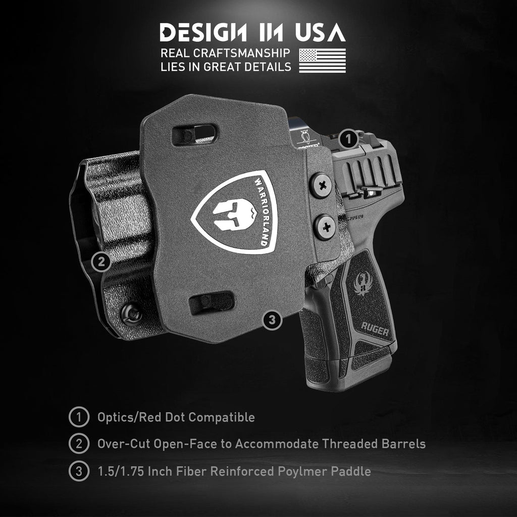 OWB Holster Optics Cut Fit Ruger Max-9 Pistol, Outside Waistband Open Carry Max 9 Holster with 1.75 Inch Paddle, Adj. Retention & Cant, Right Hand|WARRIORLAND - WARRIORLAND