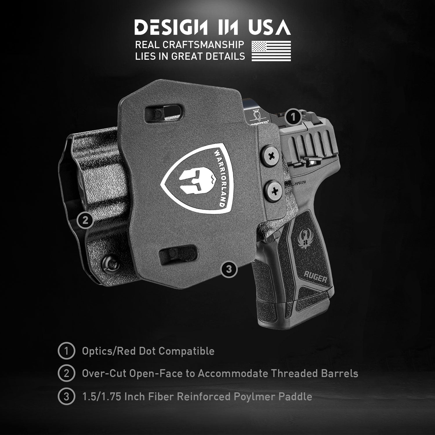 OWB Holster Optics Cut Fit Ruger Max-9 Pistol, Outside Waistband Open Carry Max 9 Holster with 1.75 Inch Paddle, Adj. Retention & Cant, Right Hand|WARRIORLAND - WARRIORLAND